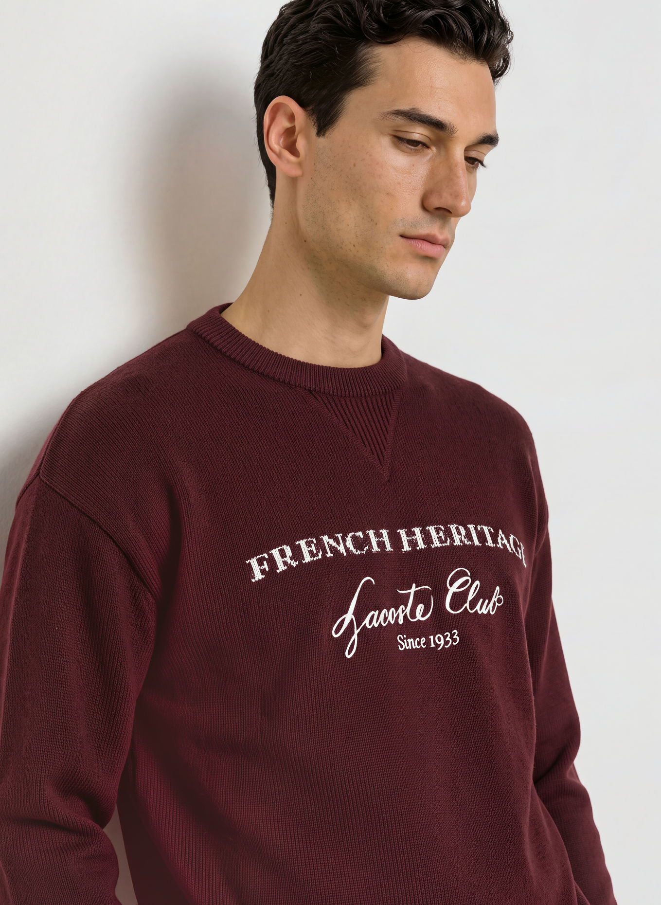 LACOSTE Sweater: DARK RED / WHITE