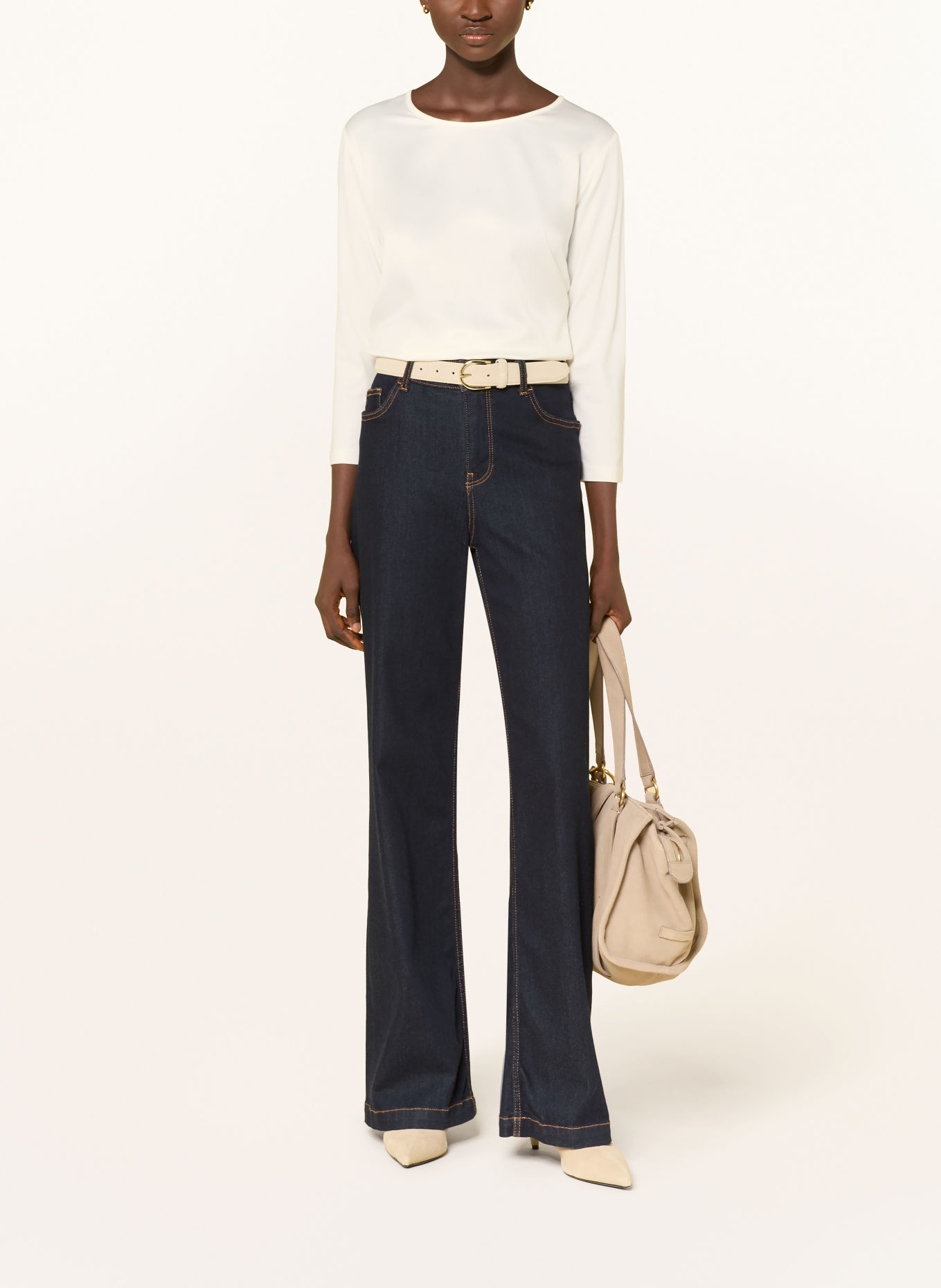 JOOP! TAMINA-shirt in gemengde stof met 3/4-mouwen: WIT