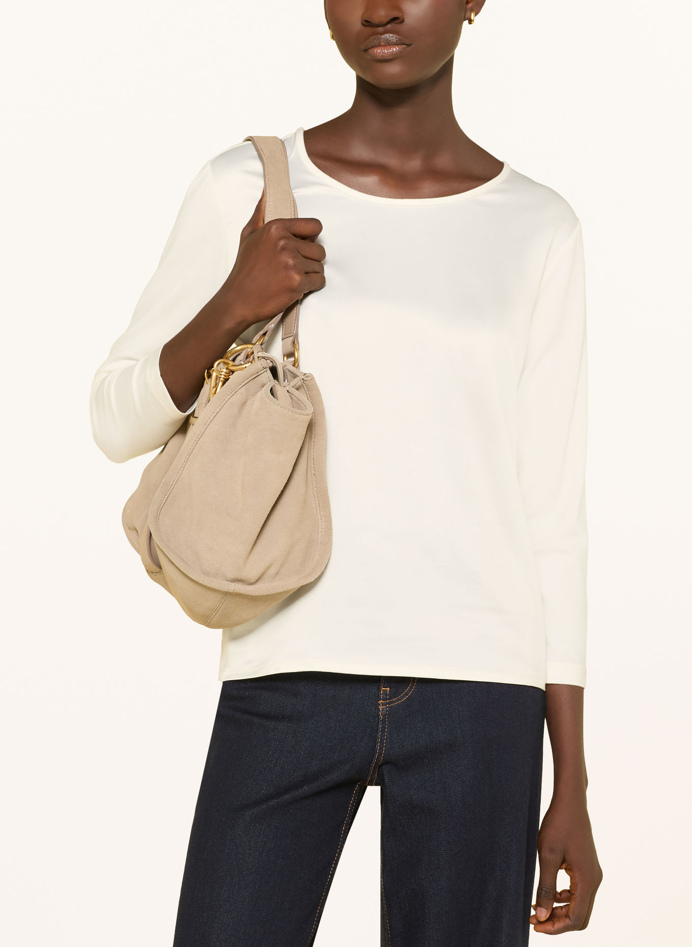 JOOP! TAMINA-shirt in gemengde stof met 3/4-mouwen: WIT