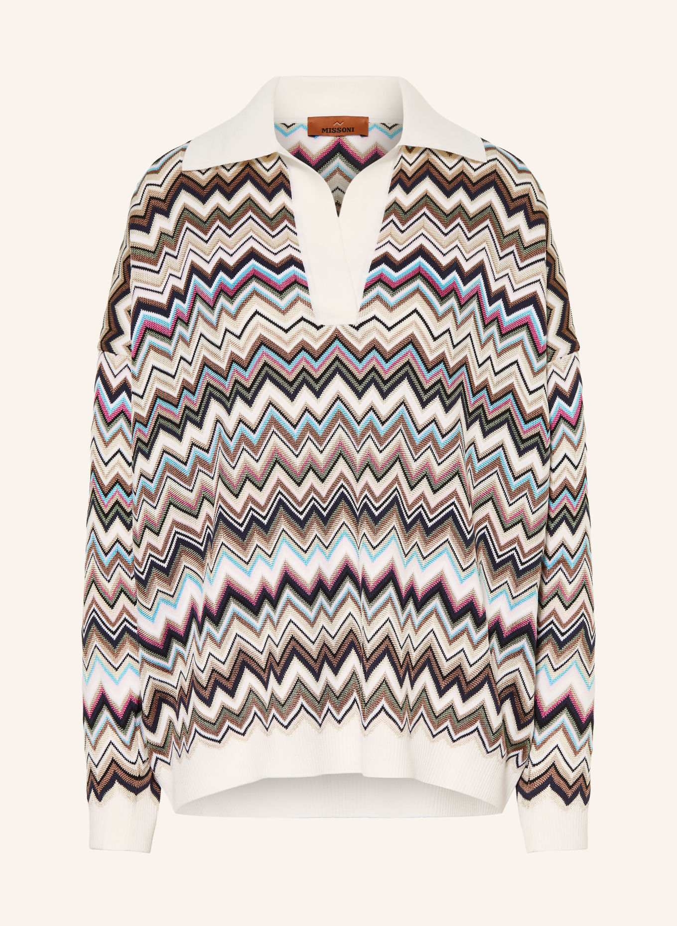 MISSONI Oversized-Poloshirt: CREME / PINK / HELLBLAU