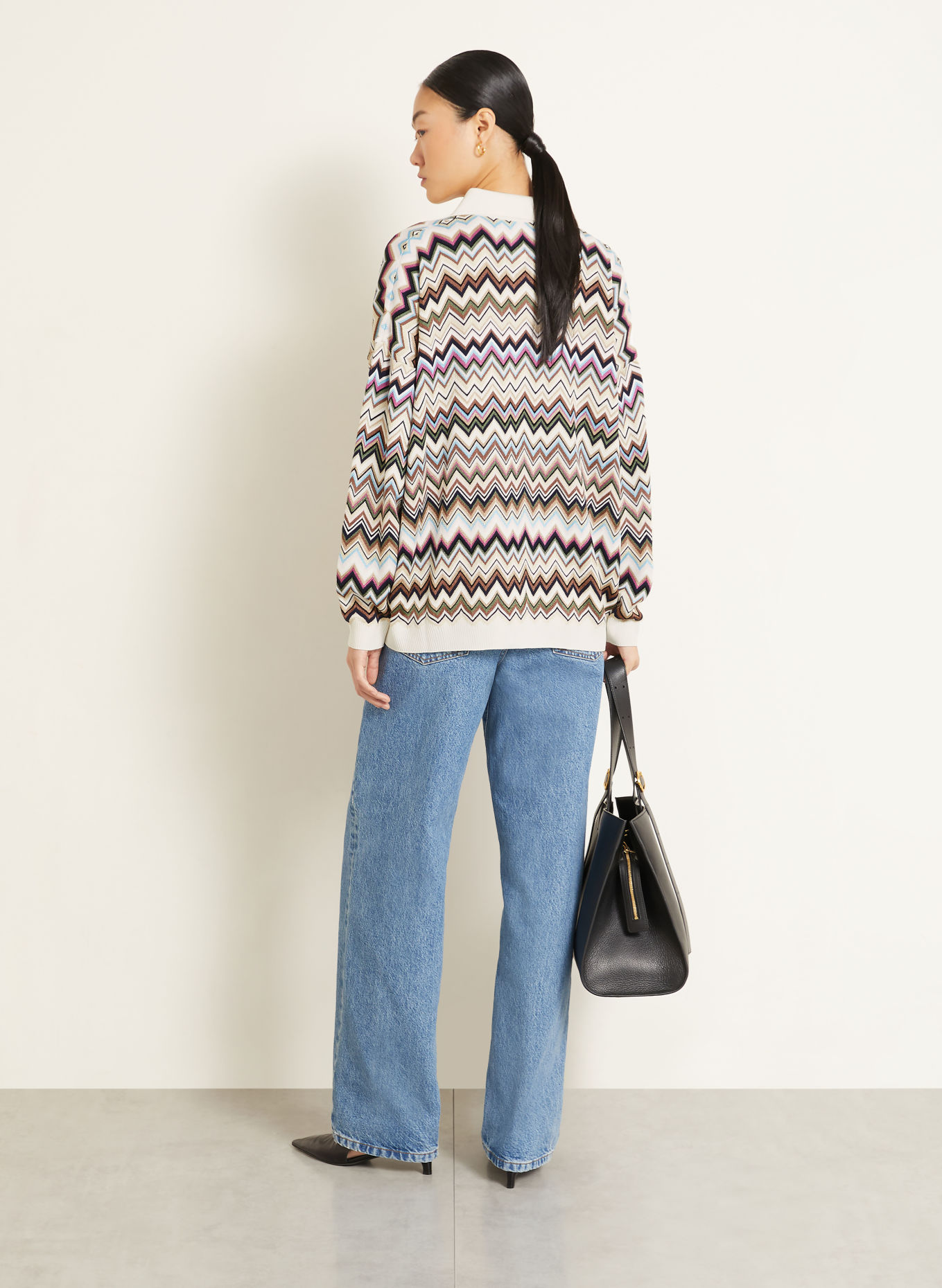 MISSONI Oversized-Poloshirt: CREME / PINK / HELLBLAU