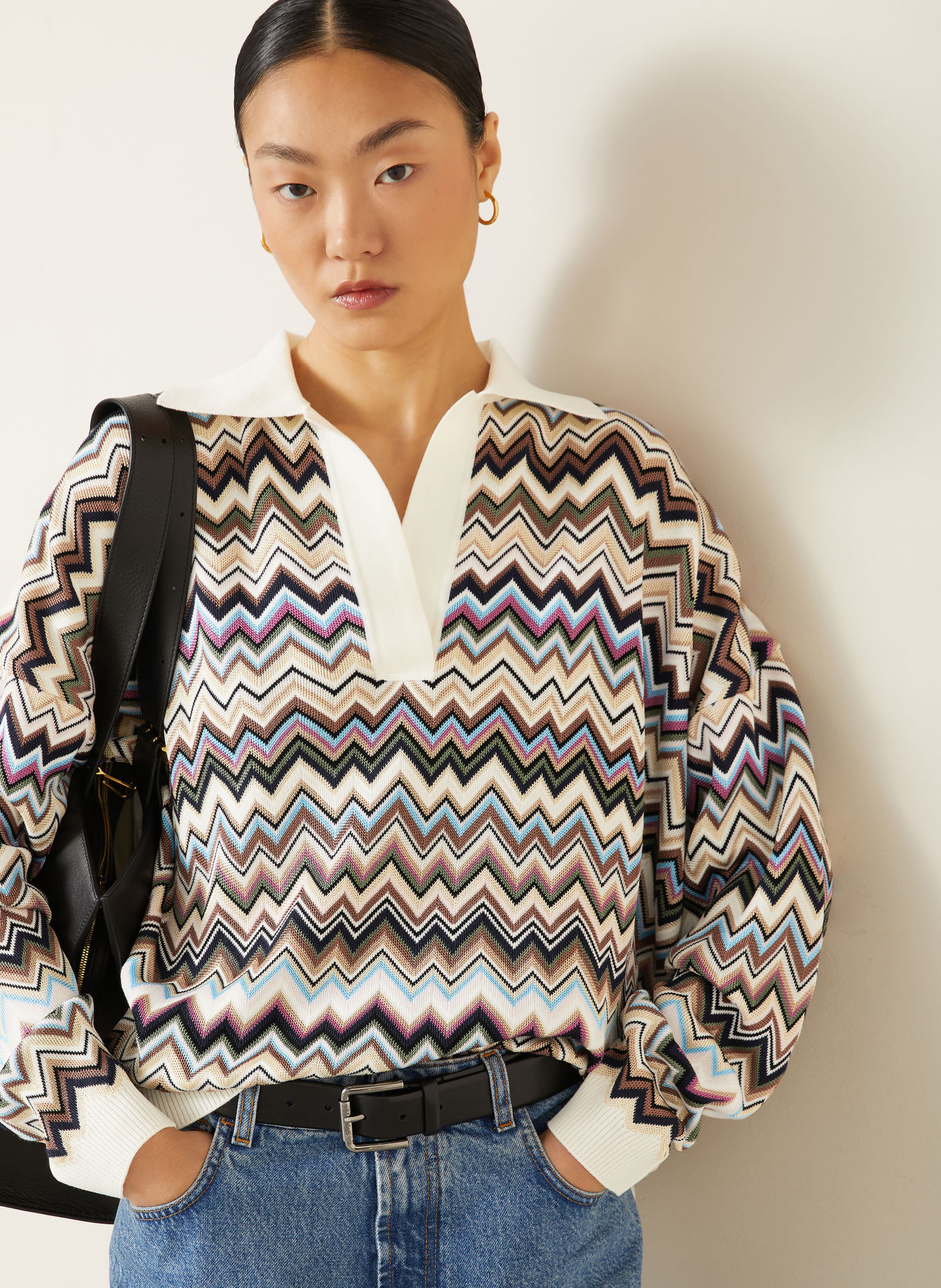 MISSONI Oversized-Poloshirt: CREME / PINK / HELLBLAU