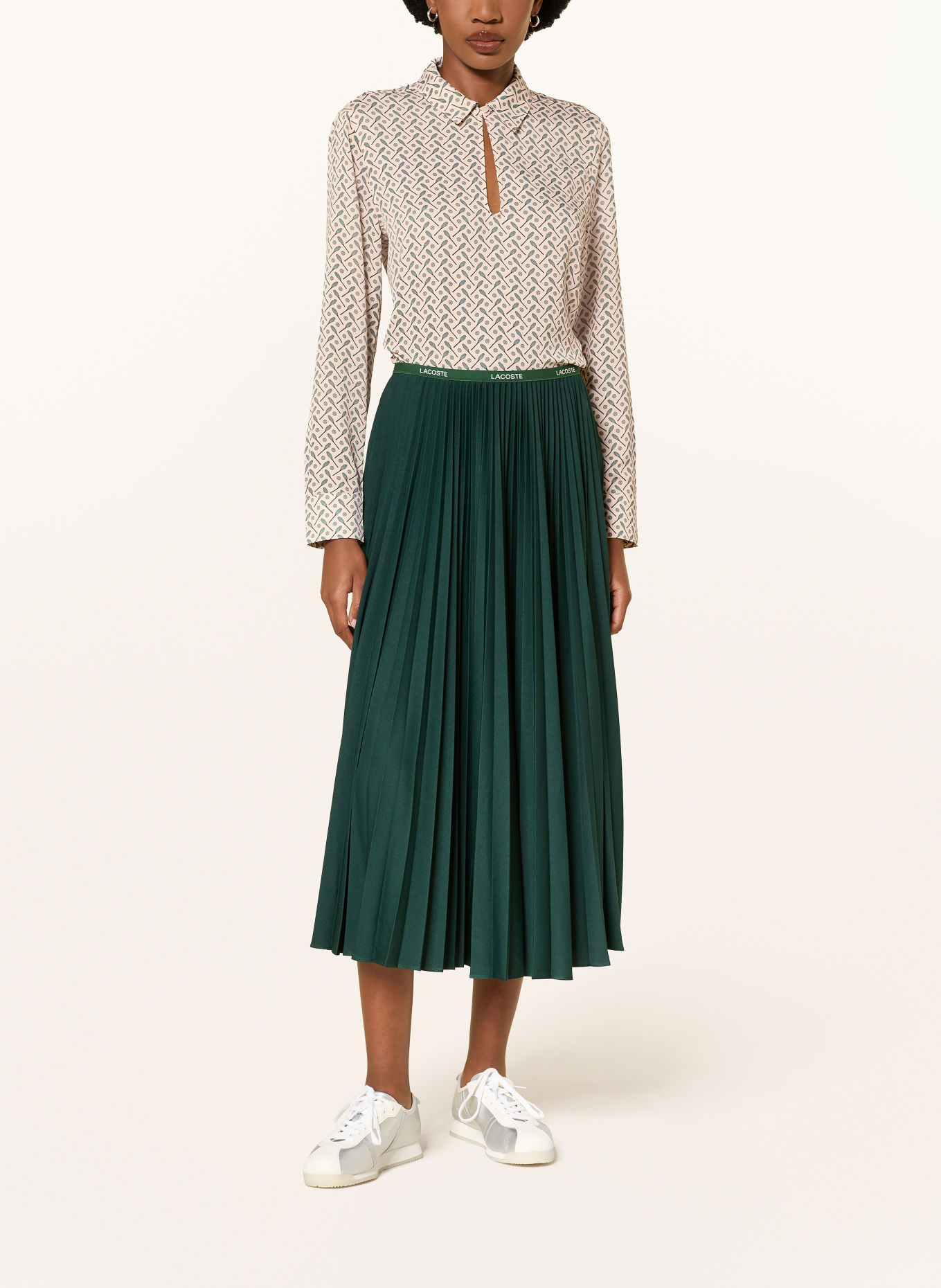 LACOSTE Shirt blouse: BEIGE / GREEN