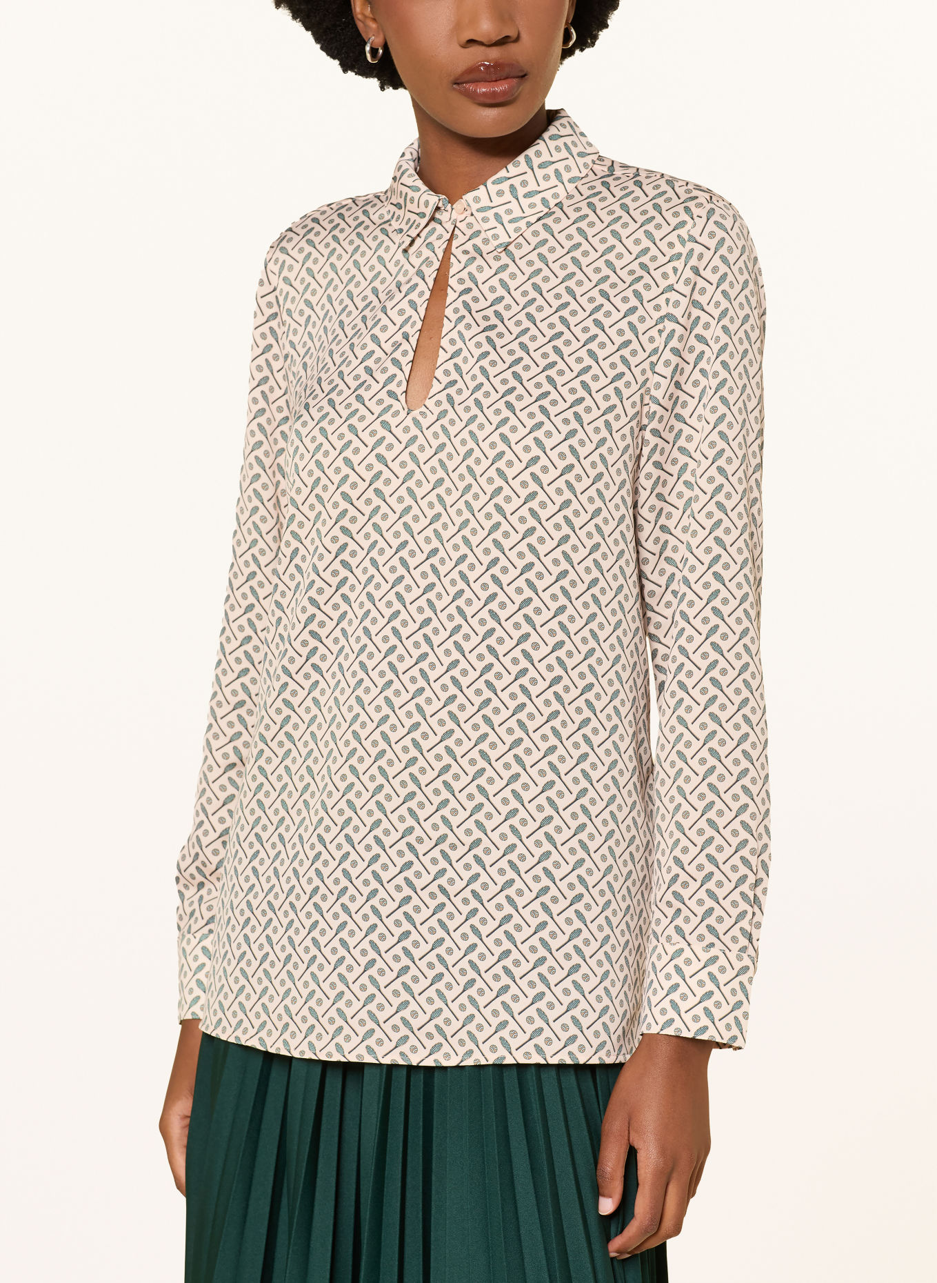 LACOSTE Shirt blouse: BEIGE / GREEN