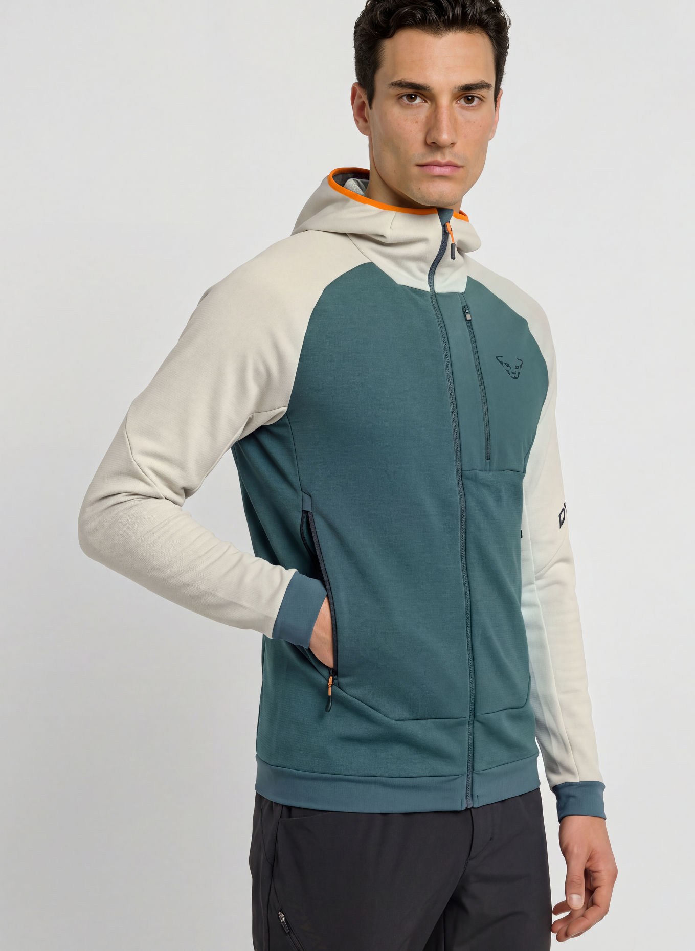 DYNAFIT Midlayer-jas RADICAL WOOL: WIT / NEONORANJE / PETROL