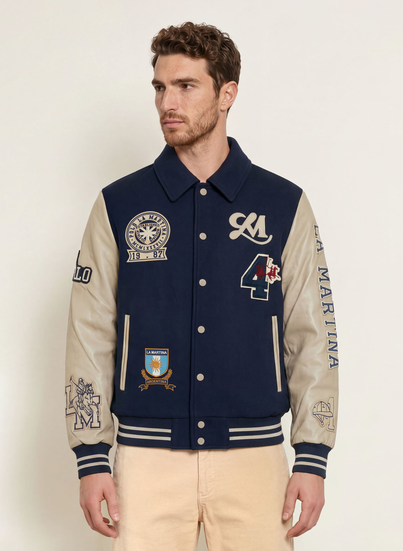 LA MARTINA College-Jacke im Materialmix: DUNKELBLAU / HELLBRAUN / DUNKELROT