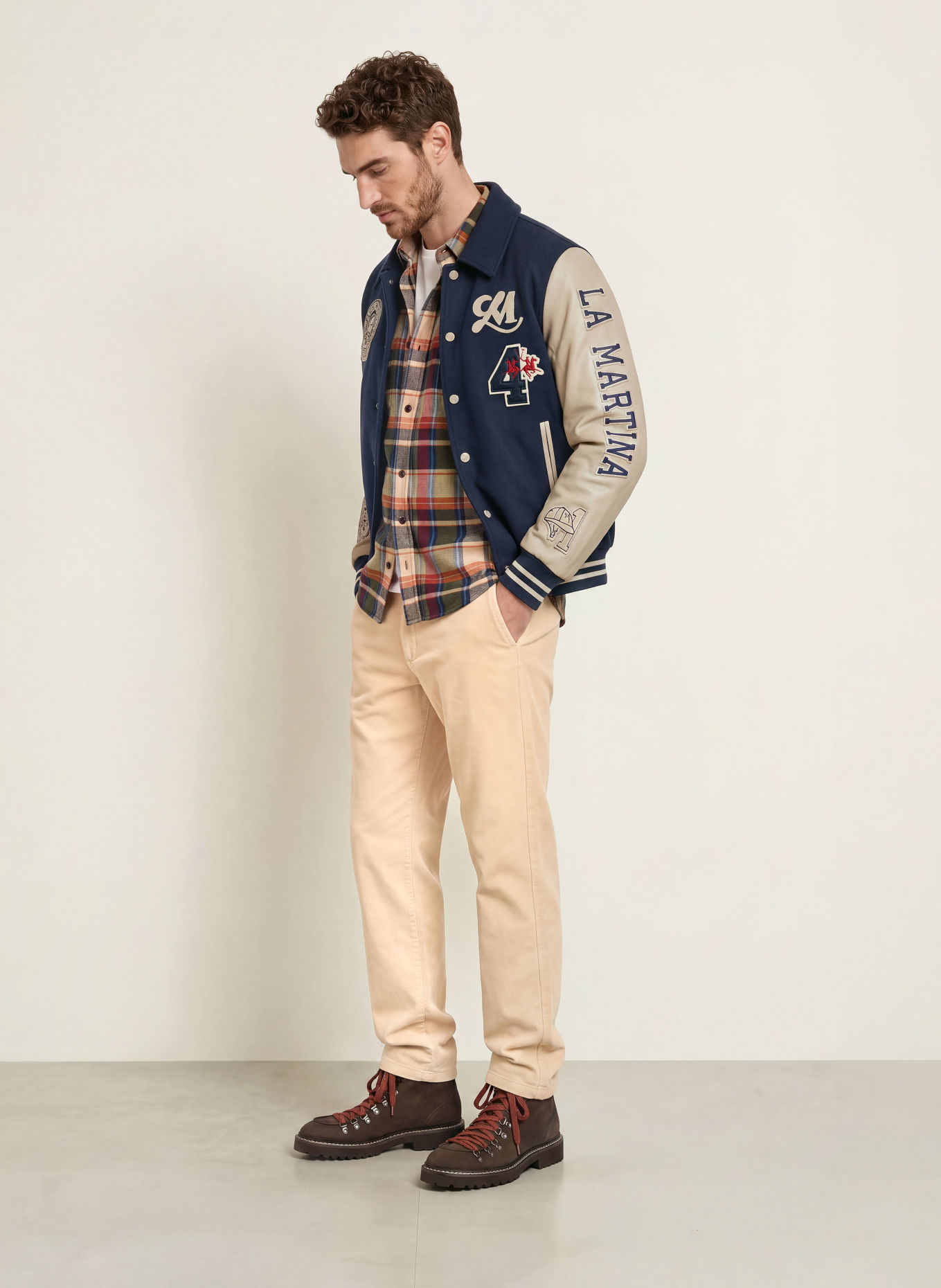 LA MARTINA College-Jacke im Materialmix: DUNKELBLAU / HELLBRAUN / DUNKELROT