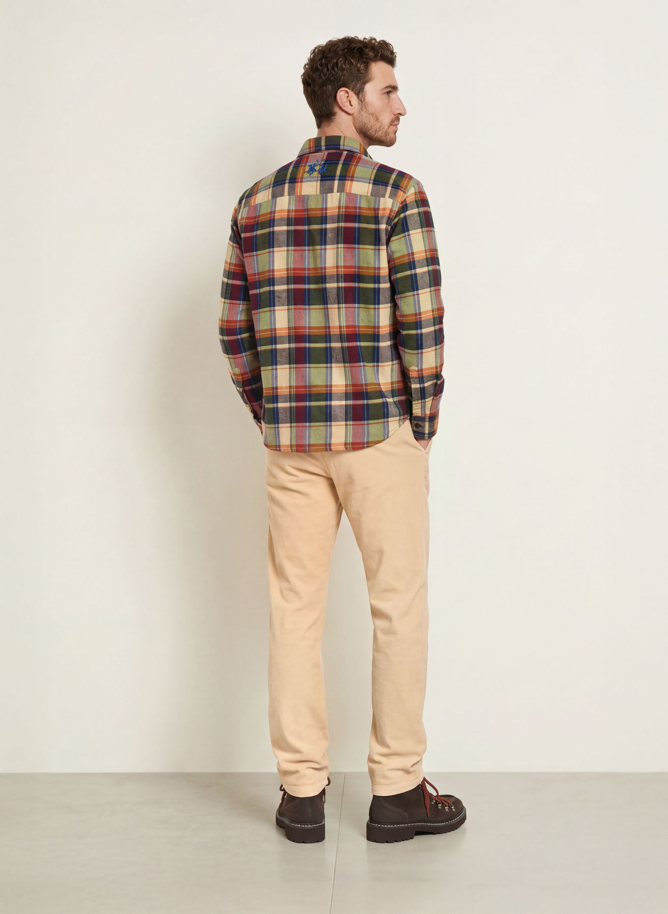 LA MARTINA Comfort Fit Flannel Shirt: BEIGE / DARK RED / DARK BLUE
