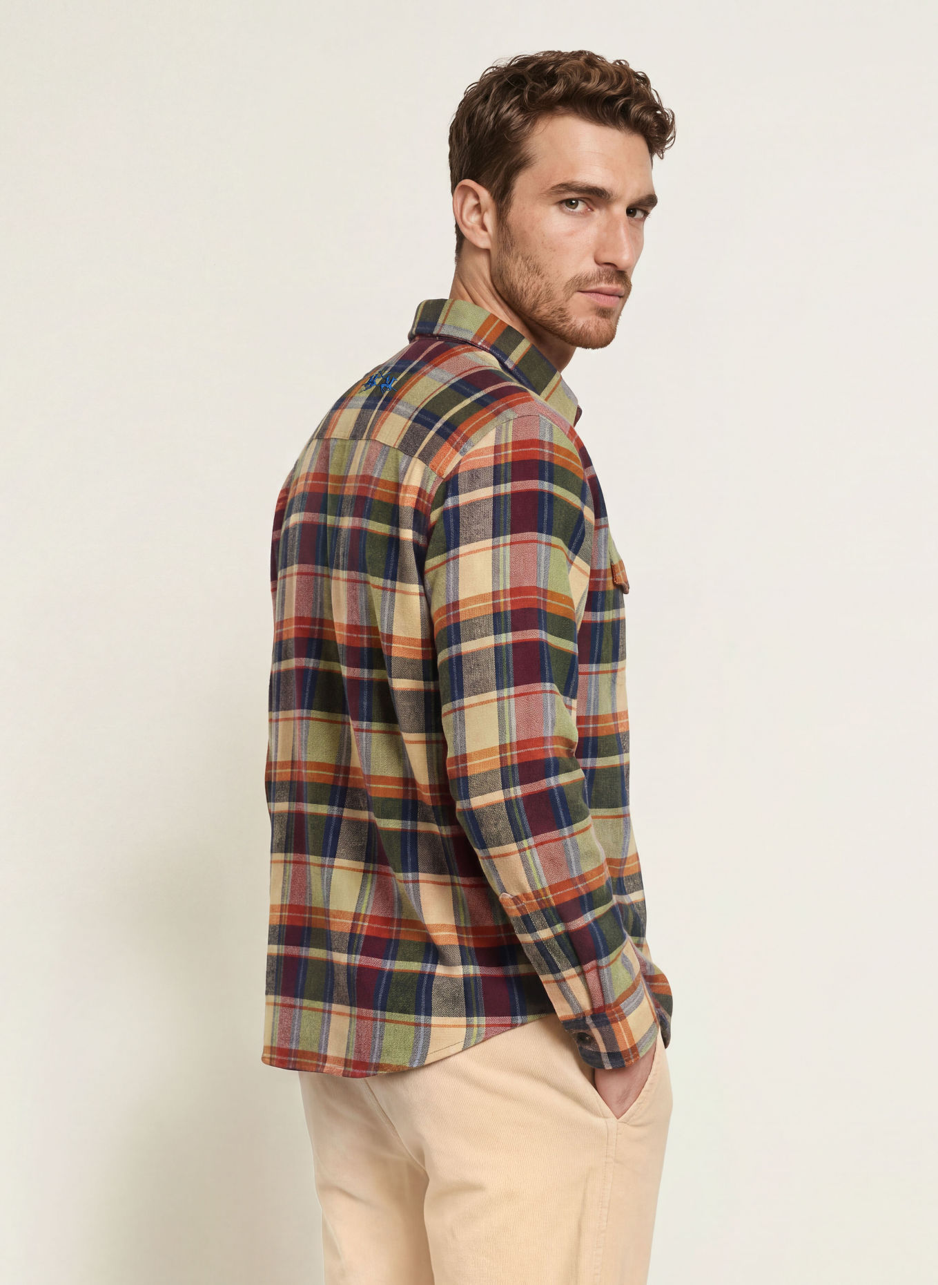 LA MARTINA Comfort Fit Flannel Shirt: BEIGE / DARK RED / DARK BLUE