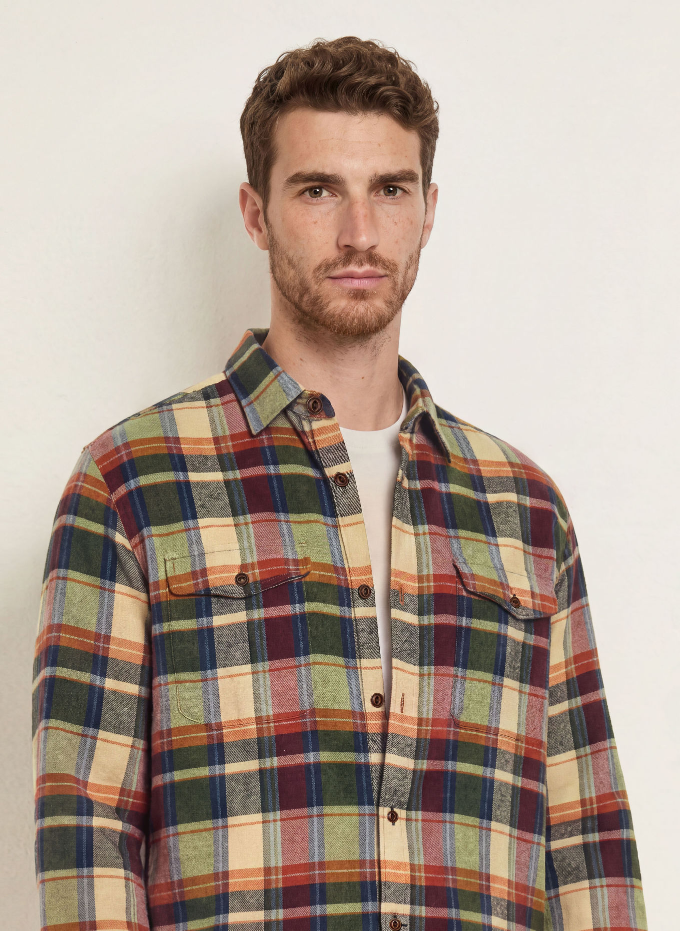 LA MARTINA Comfort Fit Flannel Shirt: BEIGE / DARK RED / DARK BLUE