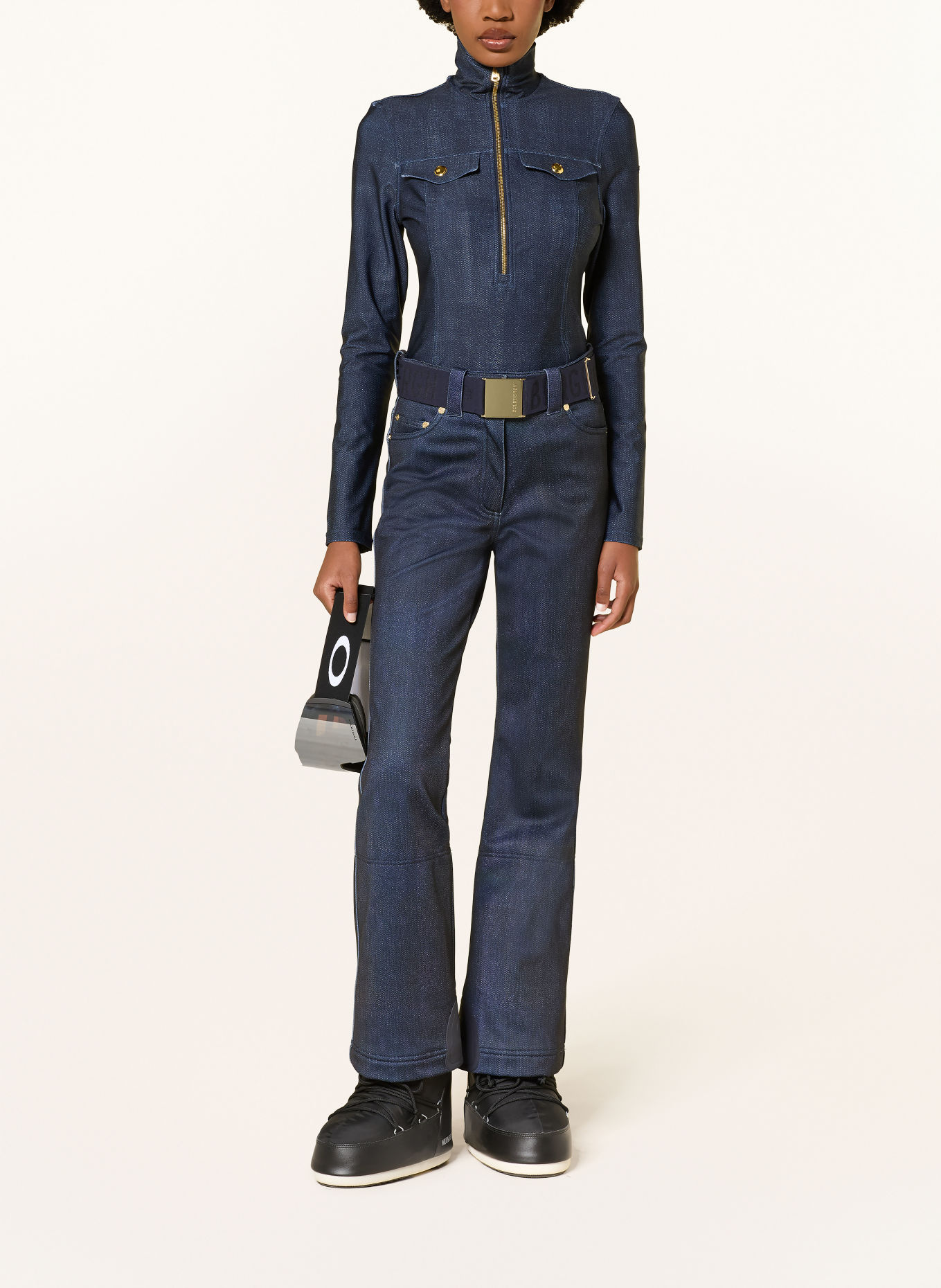 GOLDBERGH Softshell-skibroek FUJI in jeanslook met sierstenen: DONKERBLAUW