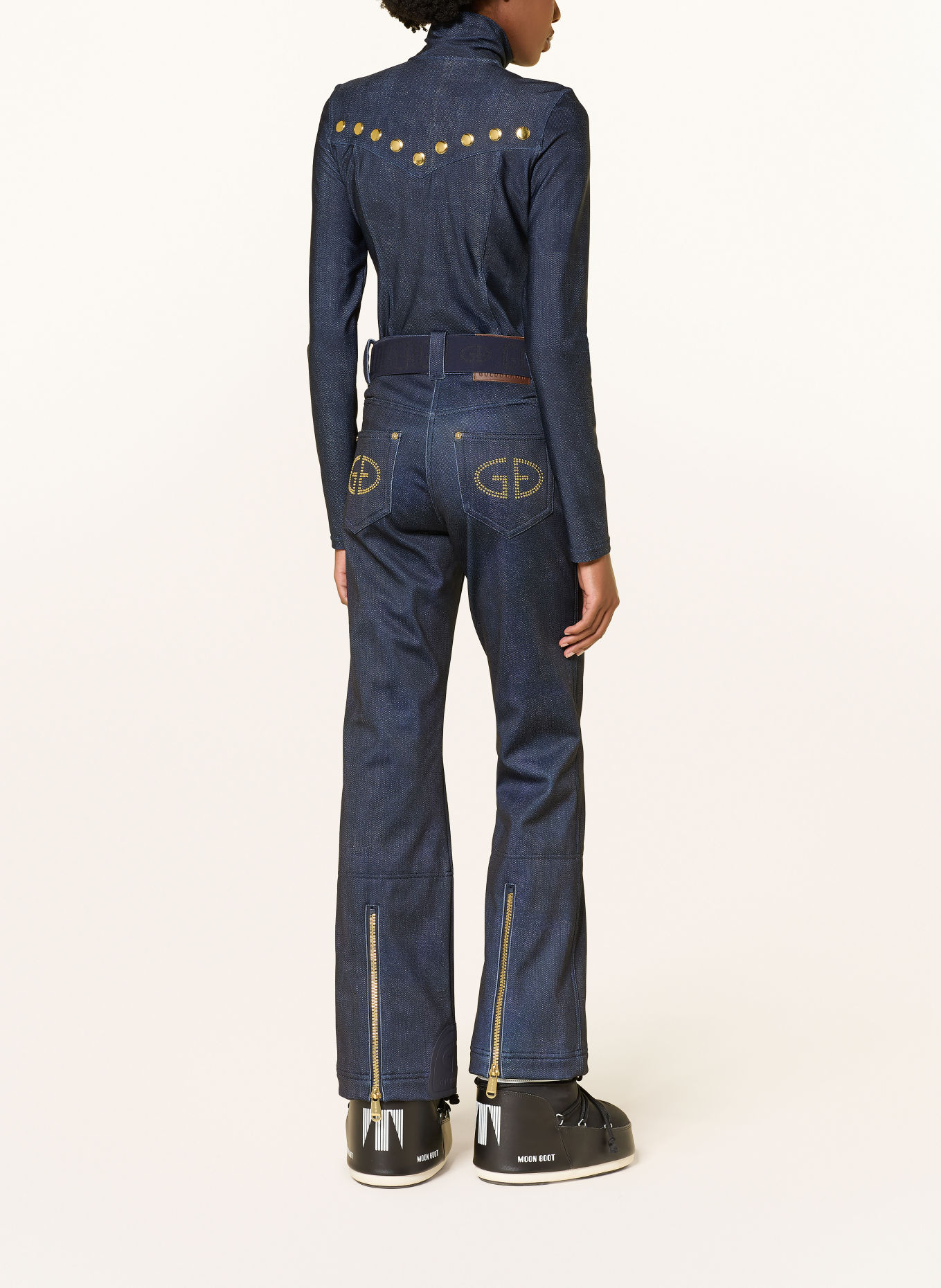 GOLDBERGH Softshell-skibroek FUJI in jeanslook met sierstenen: DONKERBLAUW