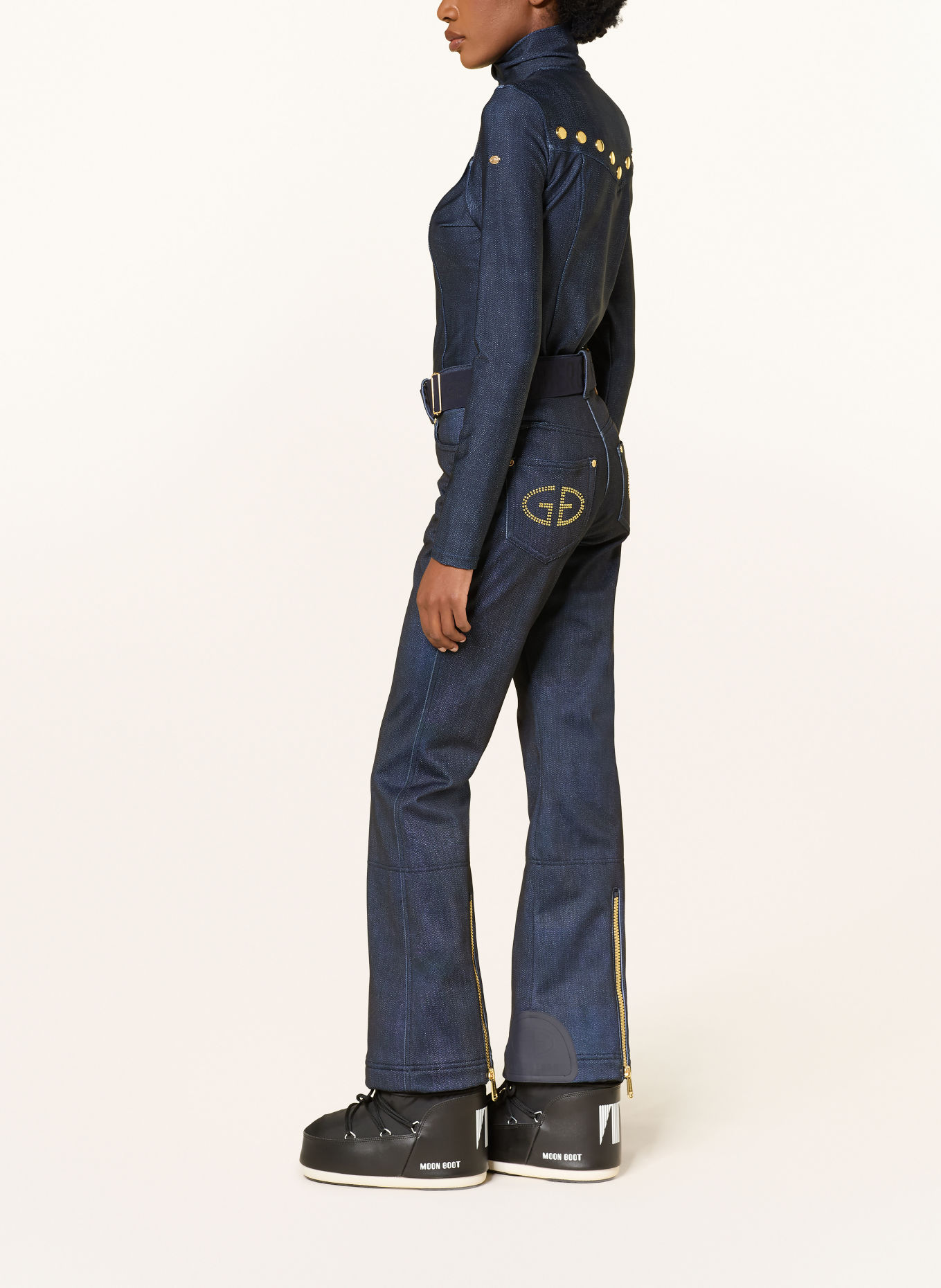 GOLDBERGH Softshell-skibroek FUJI in jeanslook met sierstenen: DONKERBLAUW