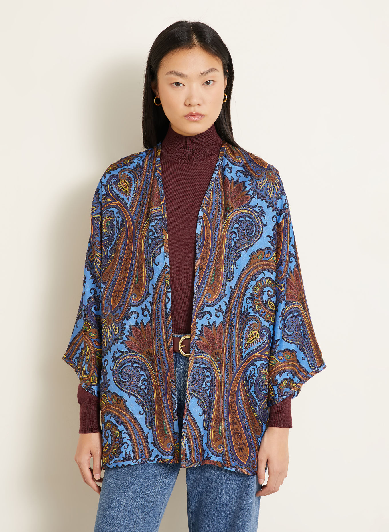 ETRO Seidenhülle mit 3/4-Arm: BLAU / BRAUN / DUNKELBLAU