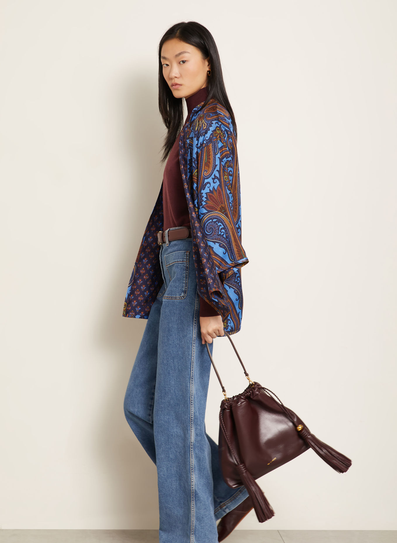 ETRO Seidenhülle mit 3/4-Arm: BLAU / BRAUN / DUNKELBLAU