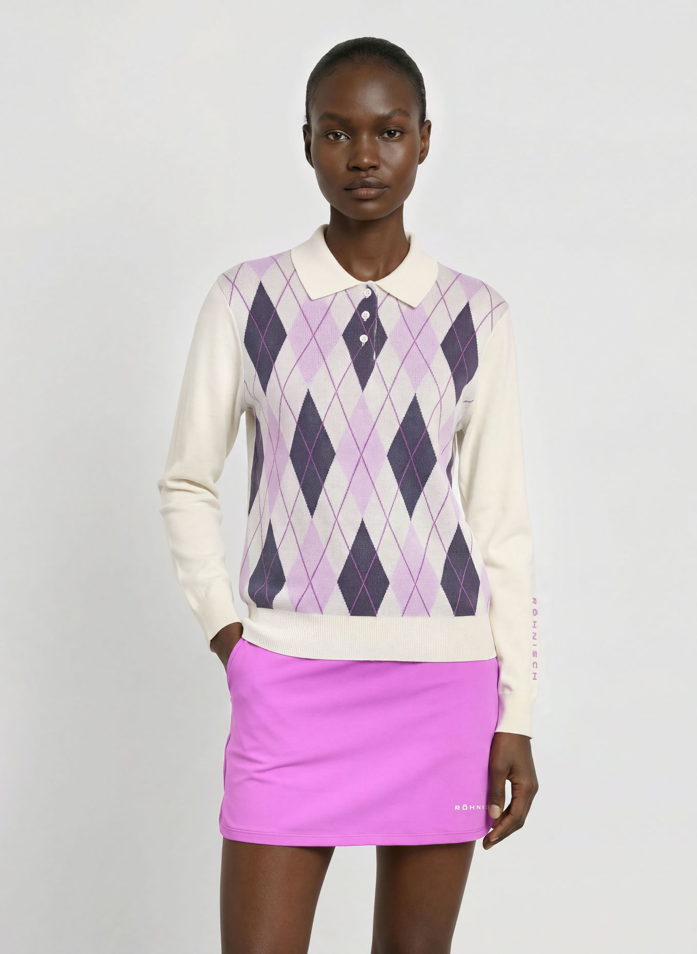 RÖHNISCH Strick-Poloshirt HERITAGE Regular Fit: HELLLILA / CREME / DUNKELBLAU