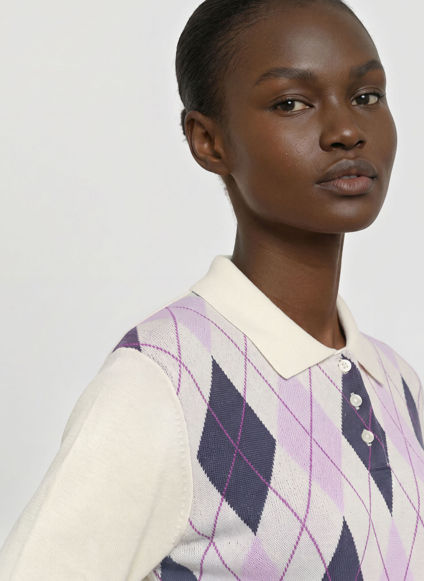 RÖHNISCH Strick-Poloshirt HERITAGE Regular Fit: HELLLILA / CREME / DUNKELBLAU