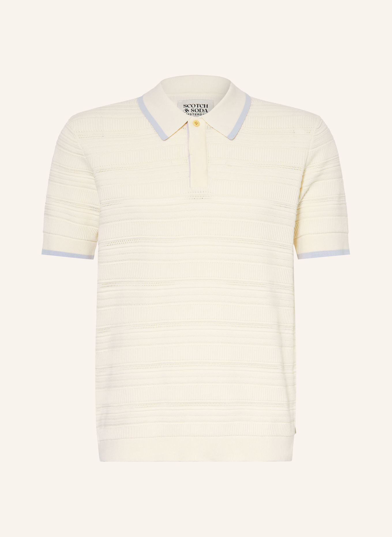 SCOTCH & SODA Gebreid poloshirt: ECRU / LICHTBLAUW