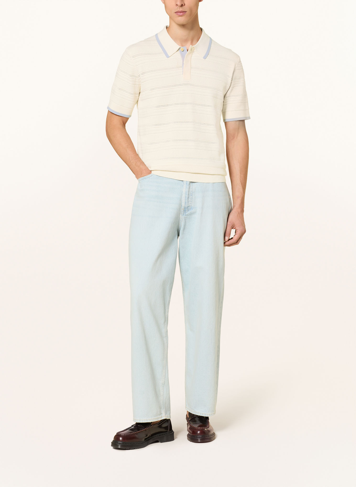 SCOTCH & SODA Gebreid poloshirt: ECRU / LICHTBLAUW