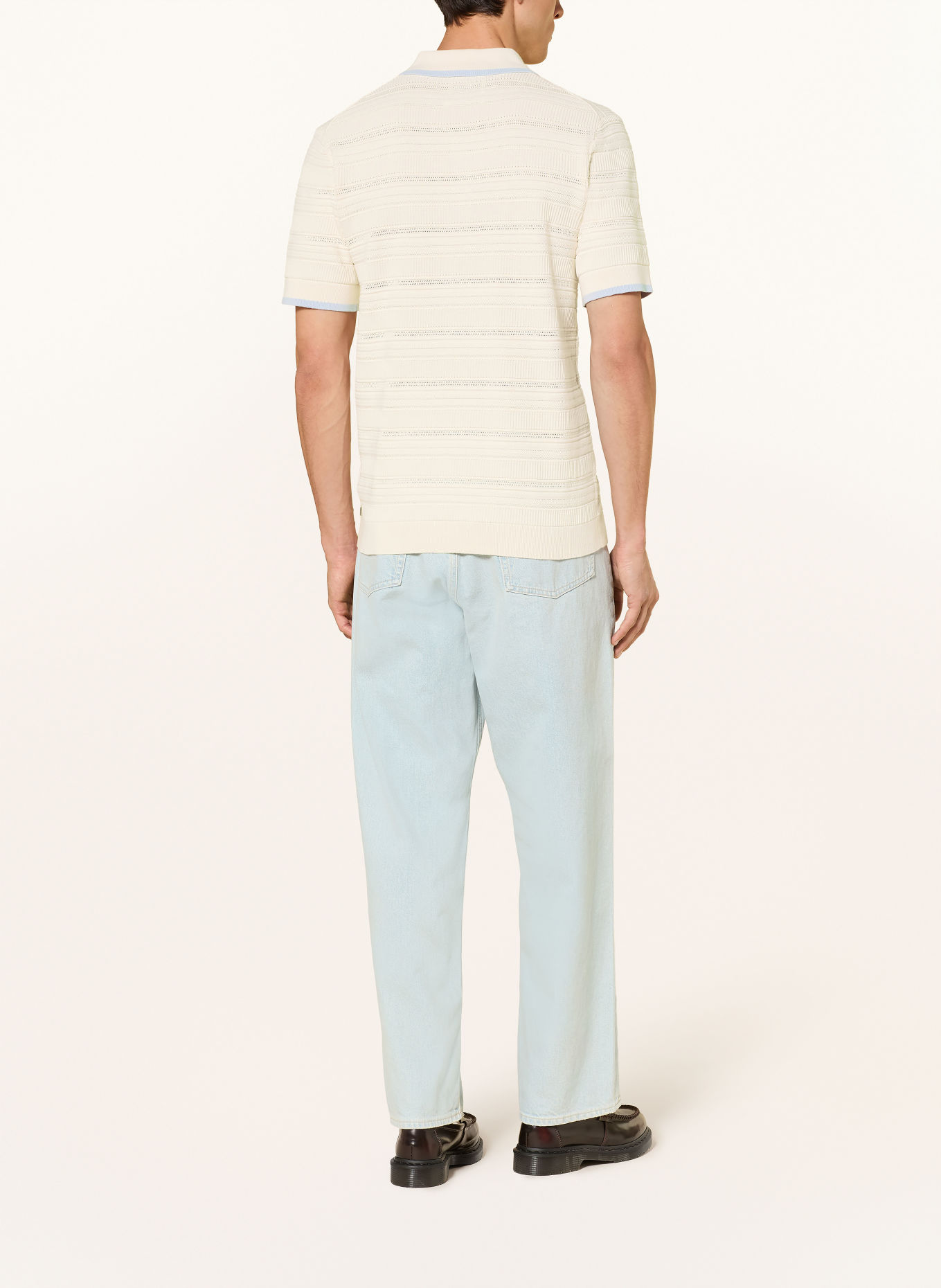 SCOTCH & SODA Gebreid poloshirt: ECRU / LICHTBLAUW