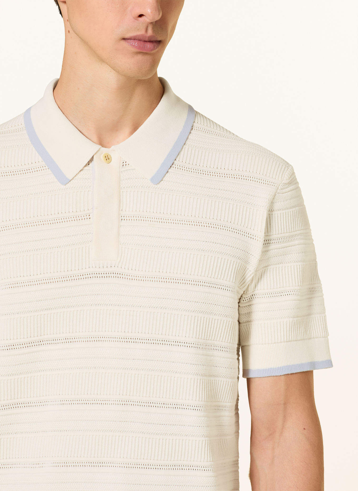 SCOTCH & SODA Gebreid poloshirt: ECRU / LICHTBLAUW