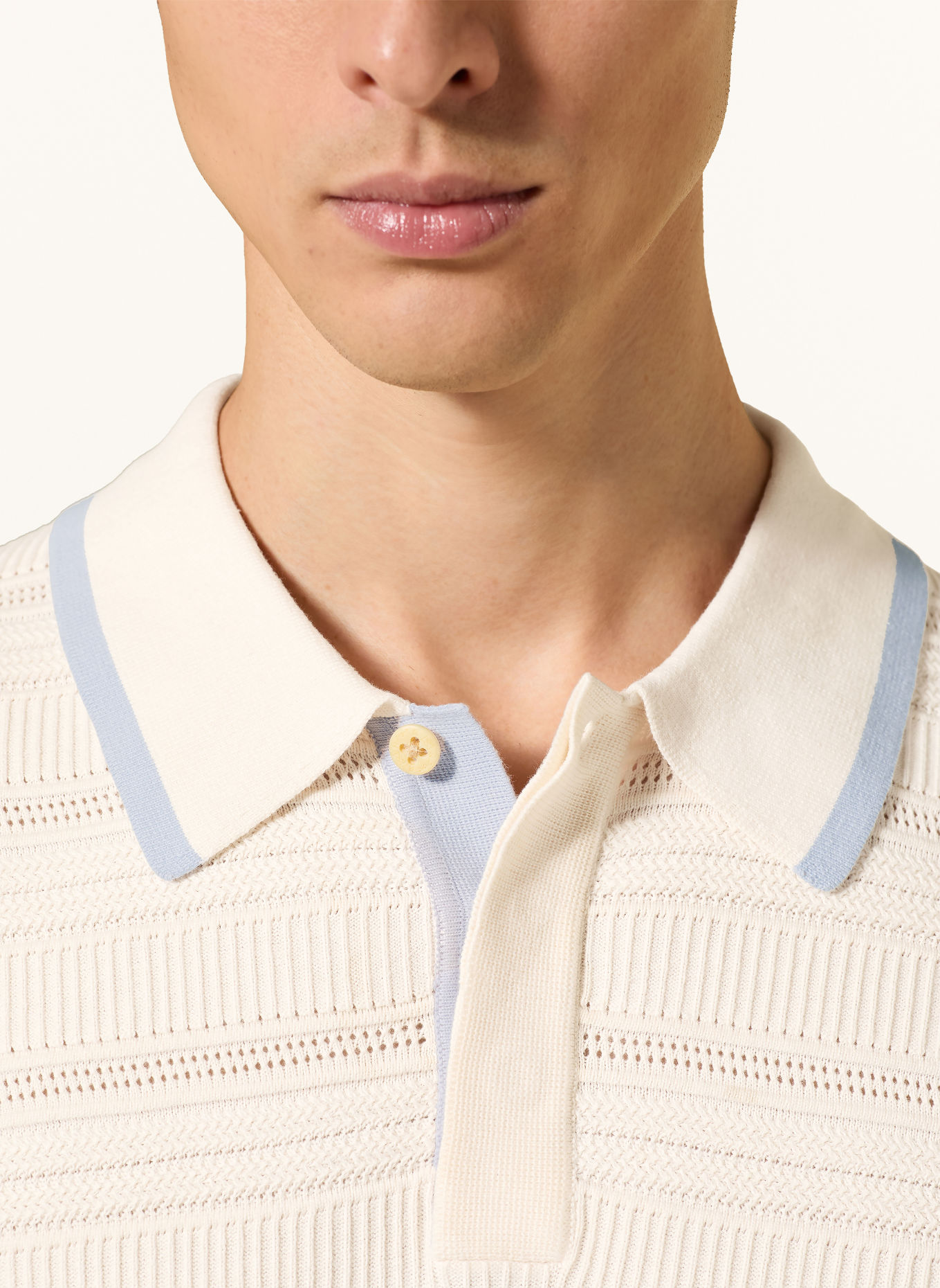 SCOTCH & SODA Gebreid poloshirt: ECRU / LICHTBLAUW