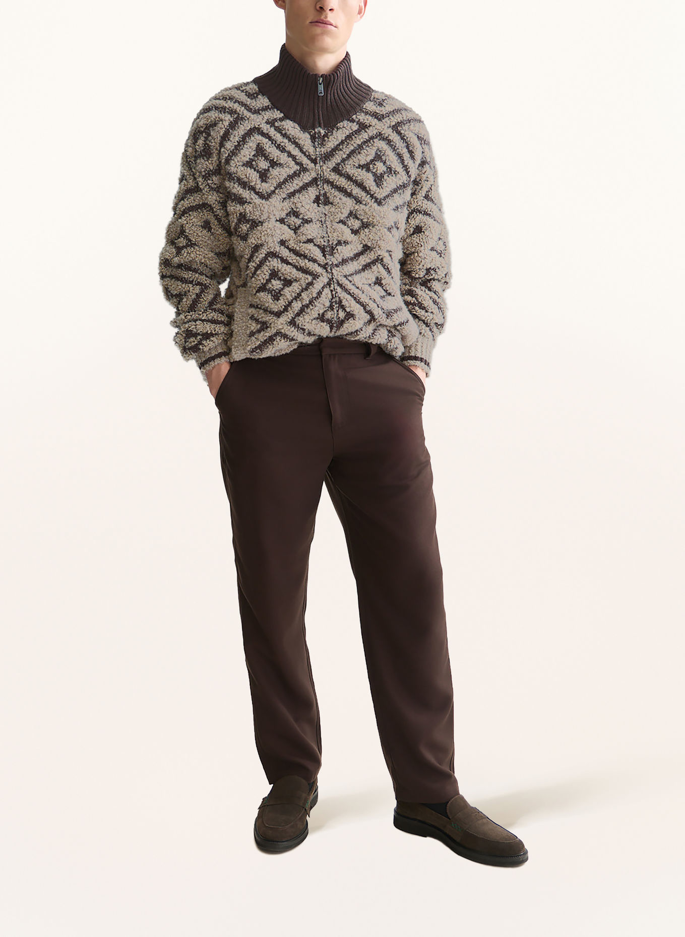 SCOTCH & SODA Strickjacke: DUNKELBRAUN / TAUPE