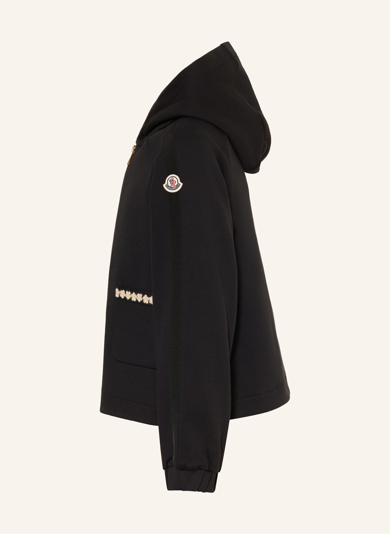 MONCLER enfant Sweatjacke mit Galonstreifen: SCHWARZ / CREME