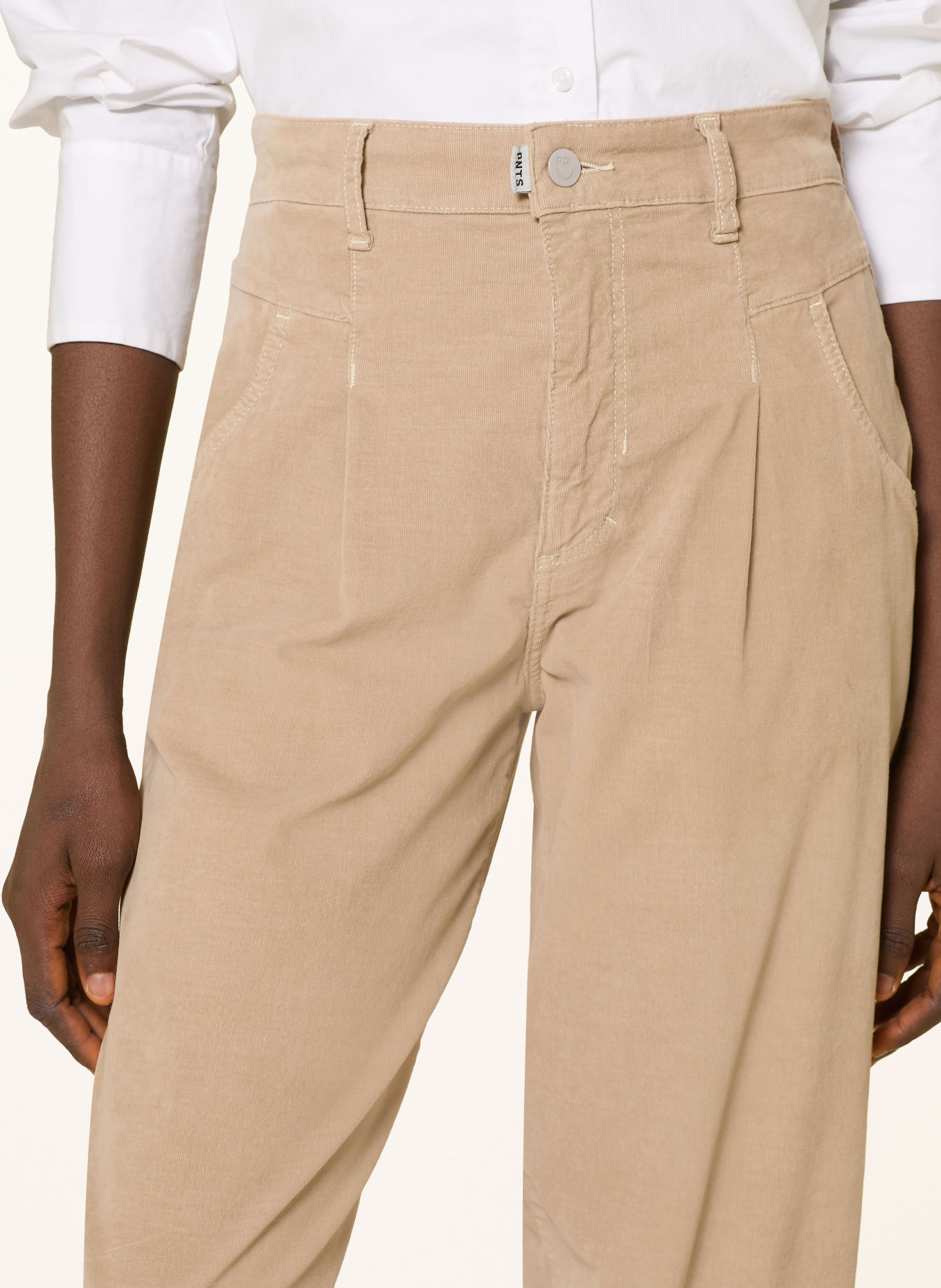 PNTS Pantaloni 7/8 THE O SHAPE din velur: BEJ