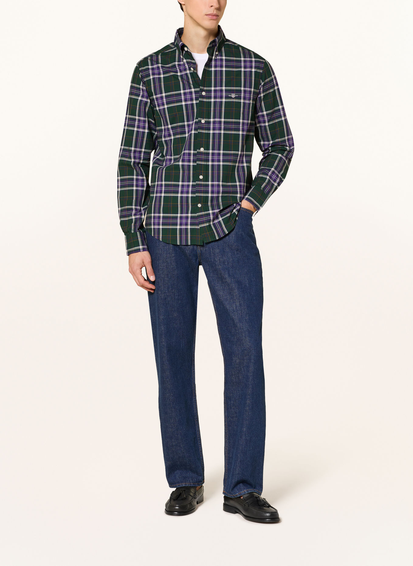GANT Regular Fit Shirt: DARK GREEN / DARK PURPLE / WHITE
