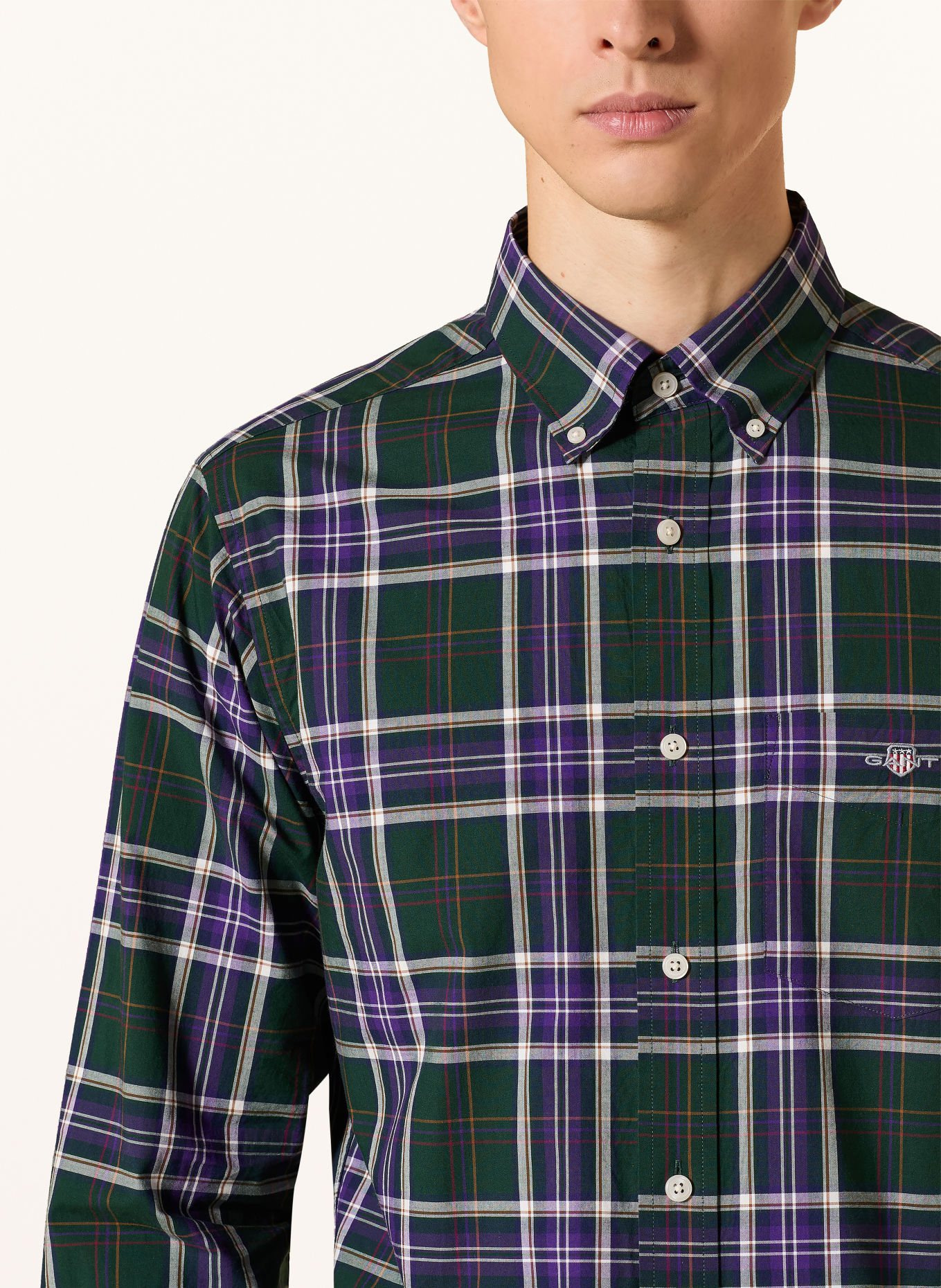 GANT Regular Fit Shirt: DARK GREEN / DARK PURPLE / WHITE
