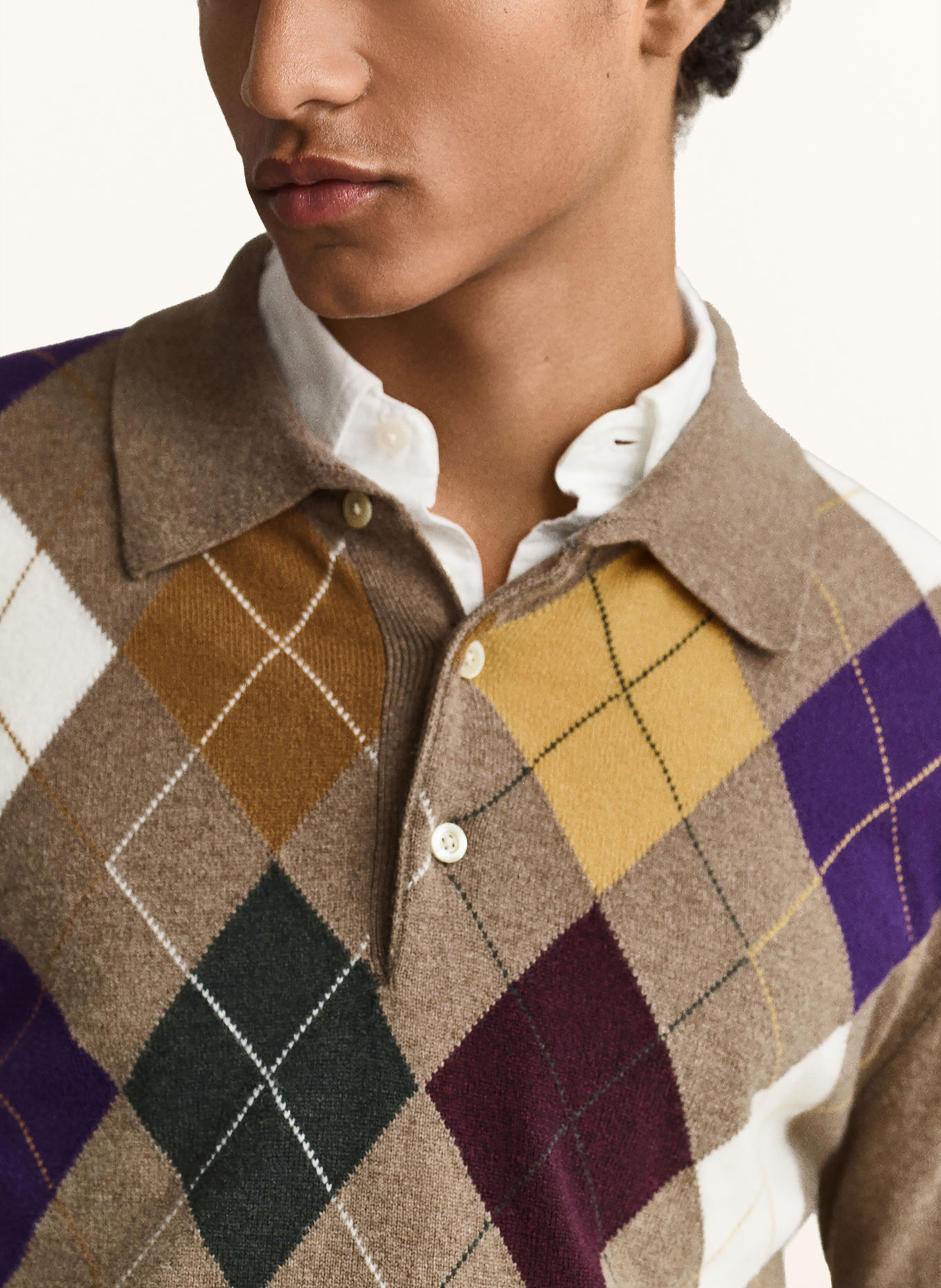 GANT Stickad pikétröja: TAUPE / LILA / MÖRKGUL