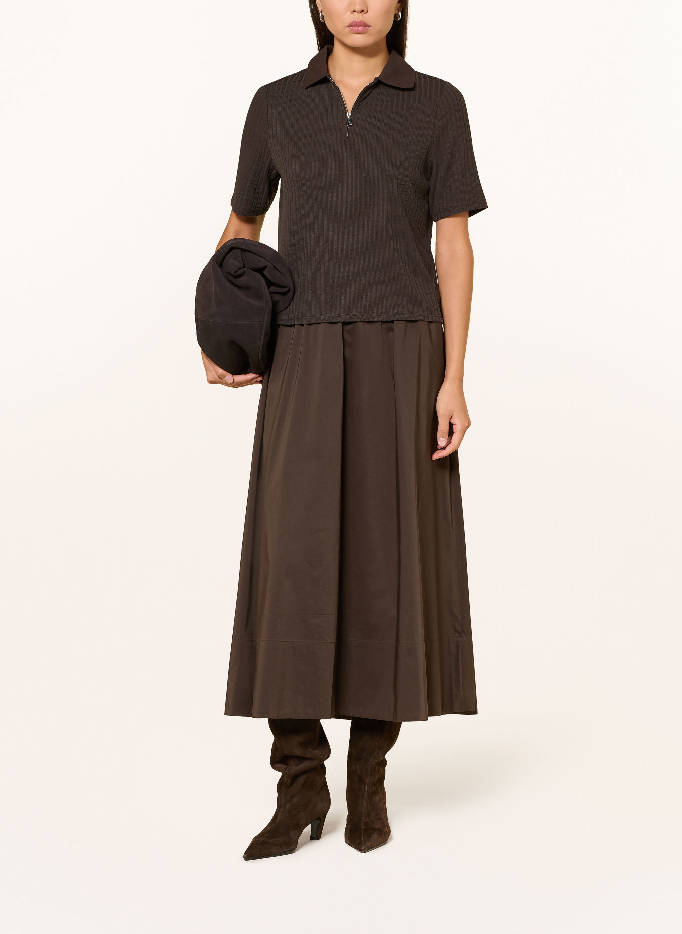 comma Gebreid poloshirt: MARRON FONCÉ