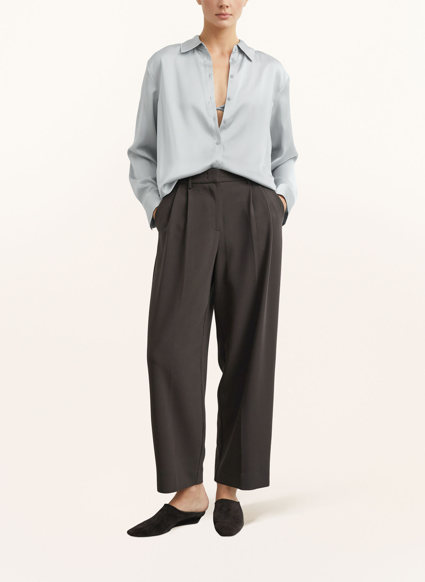 comma Satin shirt blouse: BLUE GRAY