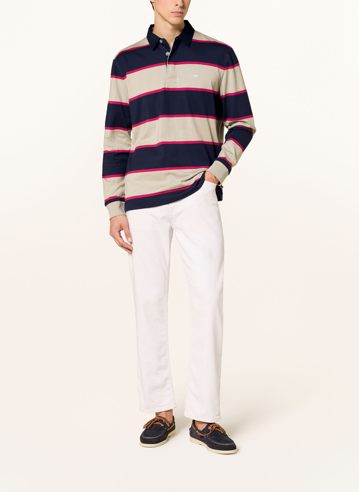 FYNCH-HATTON Rugbyshirt: BEIGE / ROZE / DONKERBLAUW