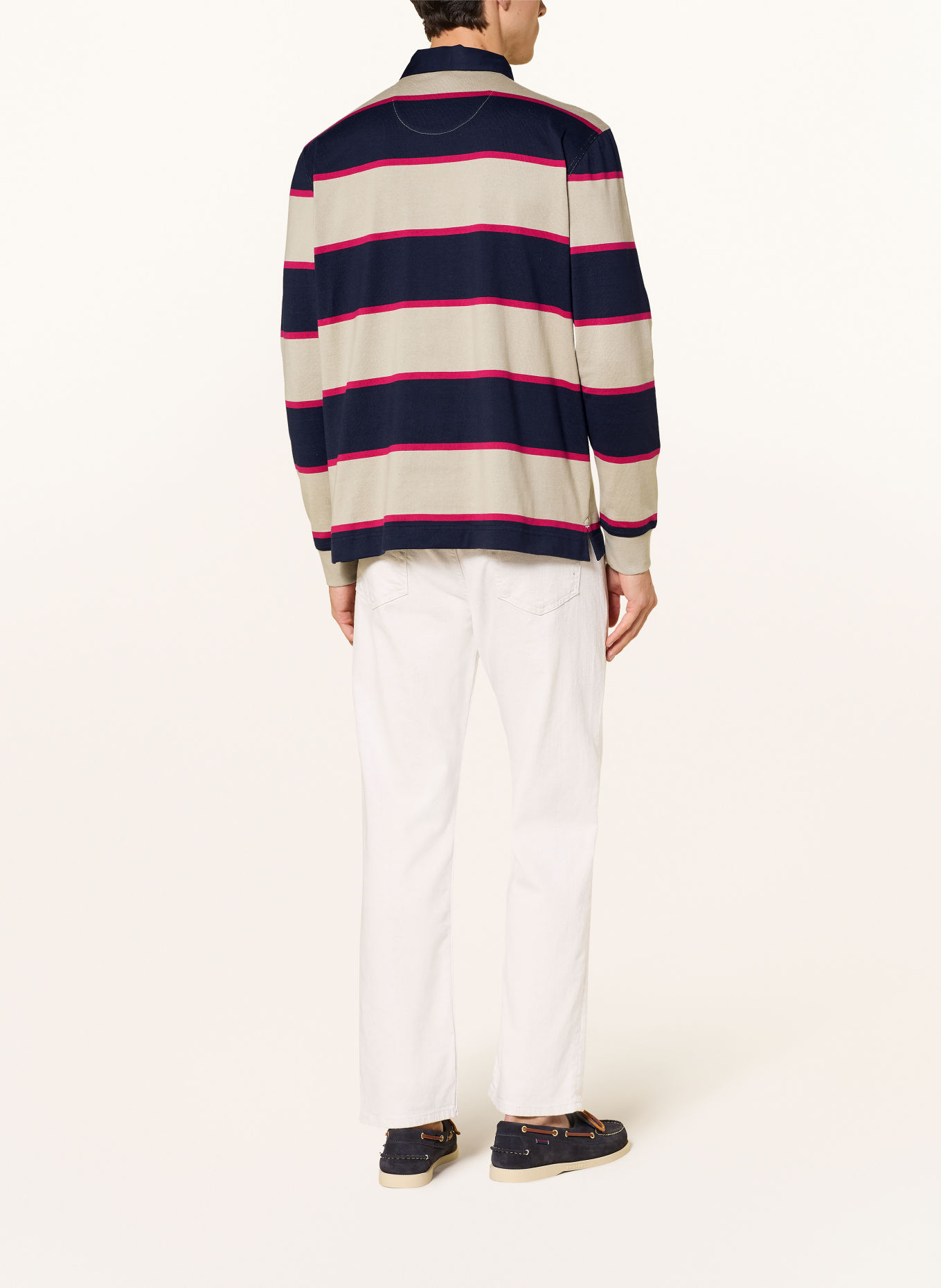 FYNCH-HATTON Rugbyshirt: BEIGE / ROZE / DONKERBLAUW