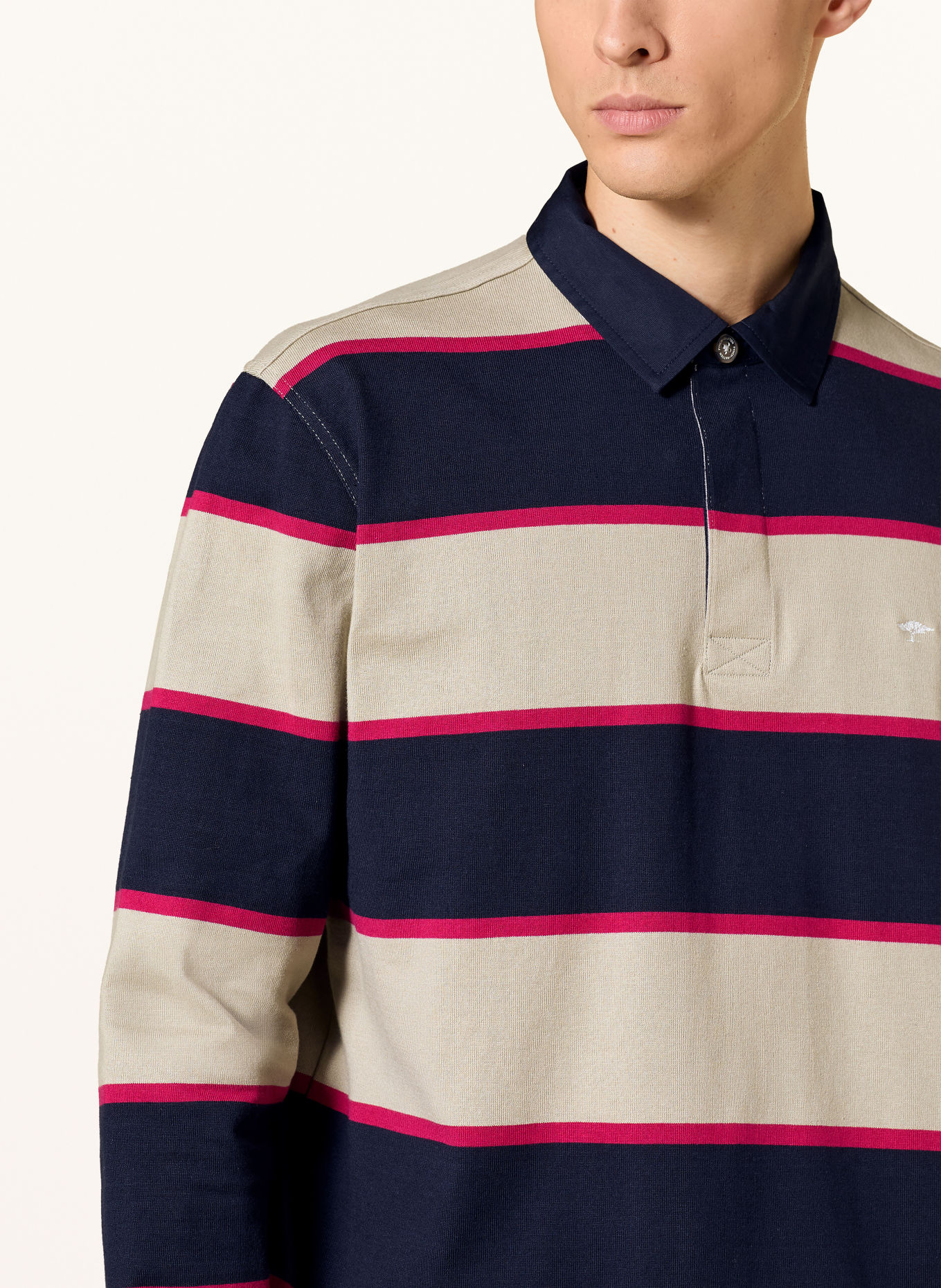 FYNCH-HATTON Rugbyshirt: BEIGE / ROZE / DONKERBLAUW