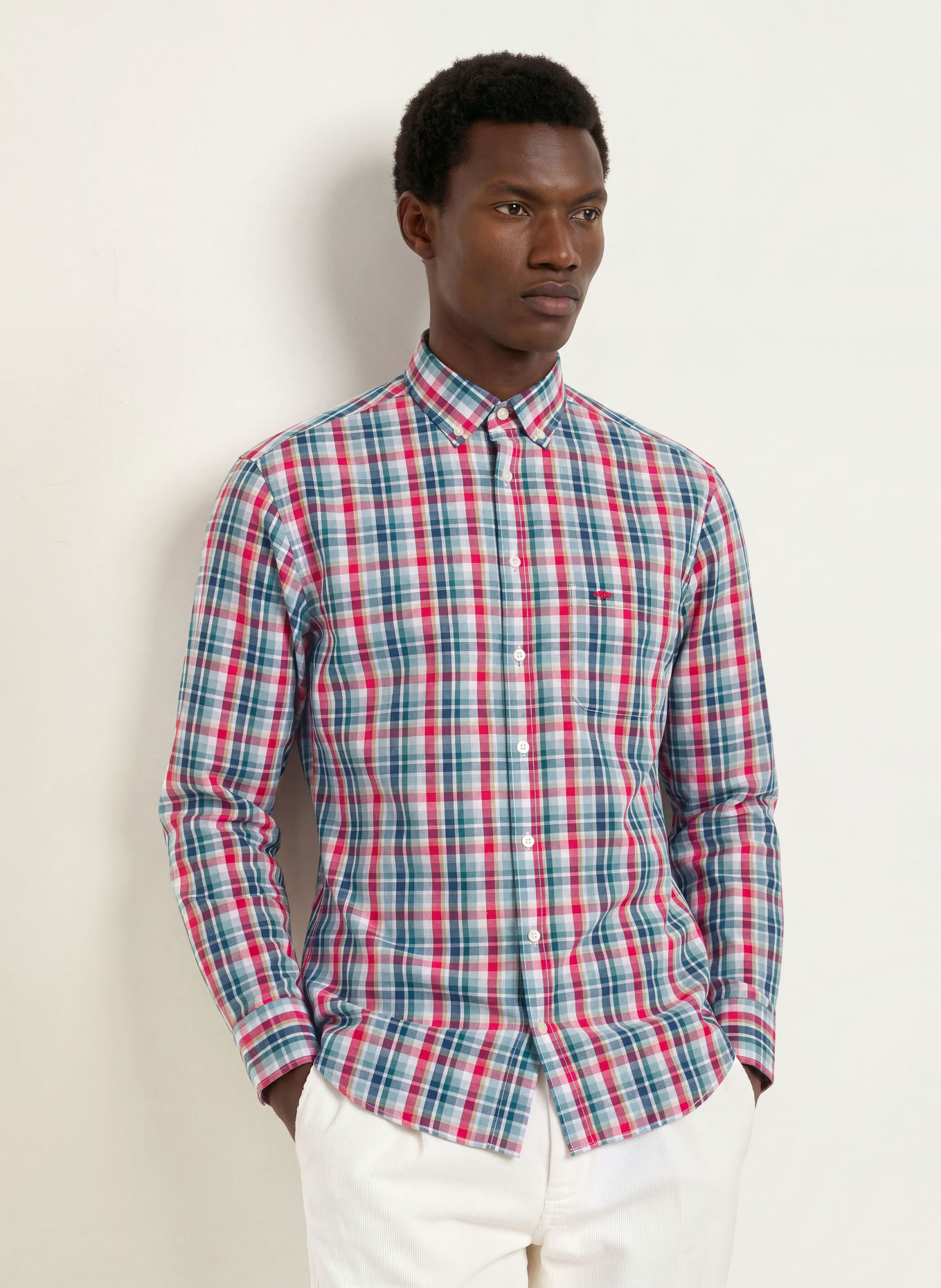 FYNCH-HATTON Hemd Regular Fit: FUCHSIA / PETROL / DUNKELBLAU