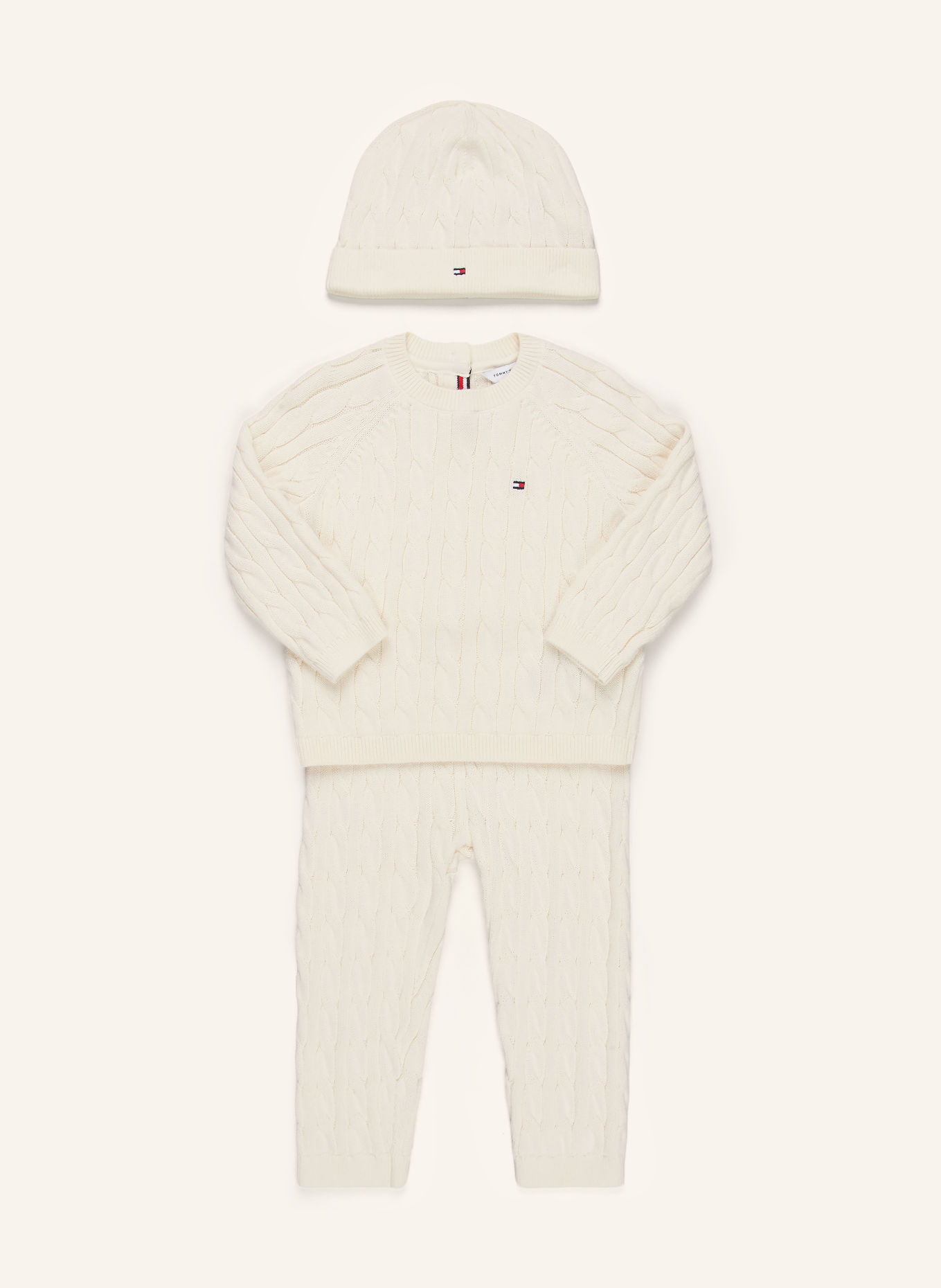TOMMY HILFIGER Ensemble : Bonnet, Pull et pantalon en maille: ÉCRU