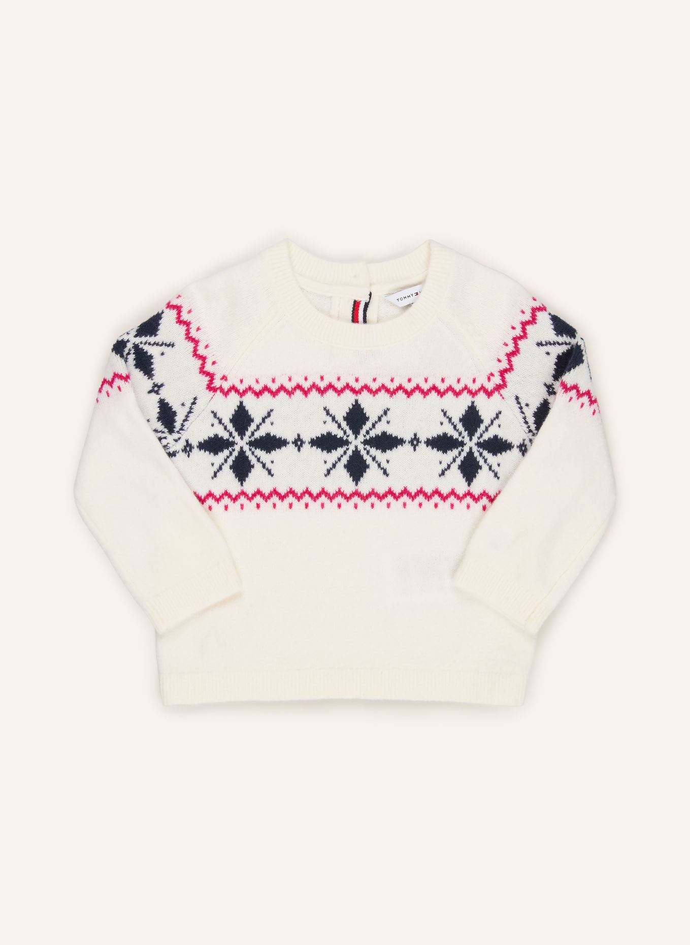 TOMMY HILFIGER Ensemble : Bonnet et Pull: BLANC / FUCHSIA / BLEU FONCÉ