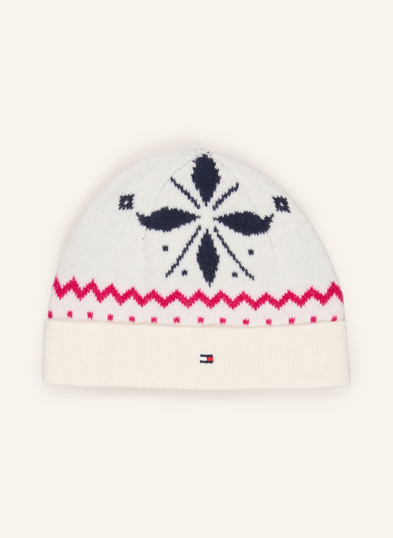 TOMMY HILFIGER Ensemble : Bonnet et Pull: BLANC / FUCHSIA / BLEU FONCÉ