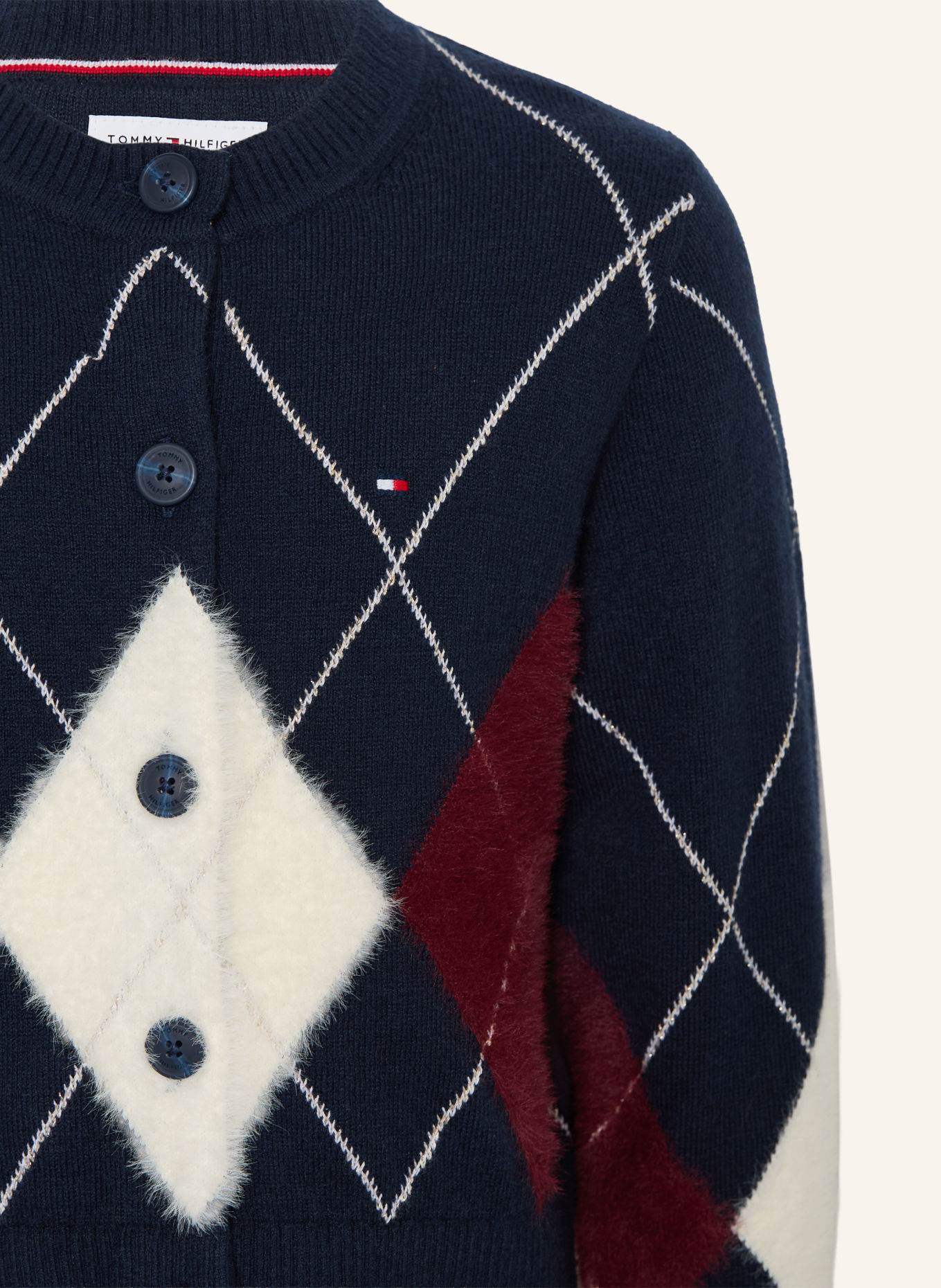 TOMMY HILFIGER Strickjacke: DUNKELBLAU / DUNKELROT / WEISS