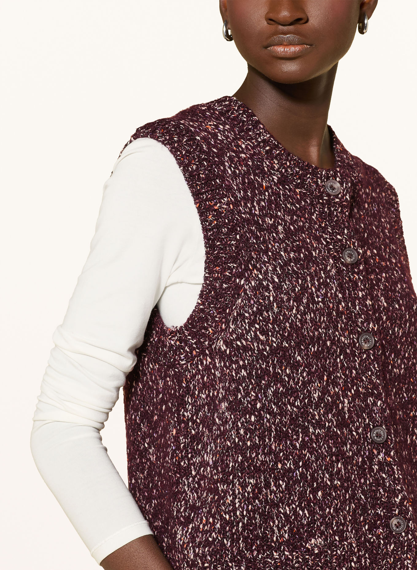 Marc O'Polo DENIM Gebreid vest: DONKERROOD / CRÈME / ORANJE