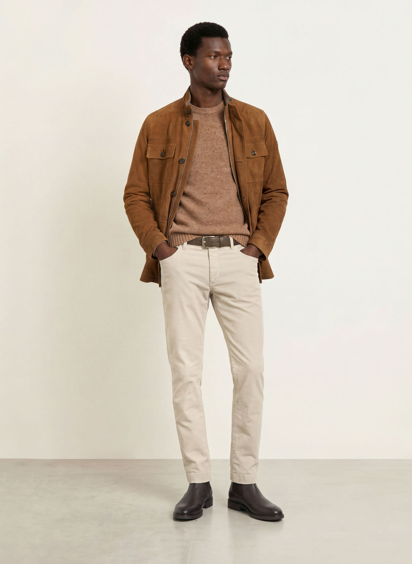 HACKETT LONDON Leather field jacket: BROWN