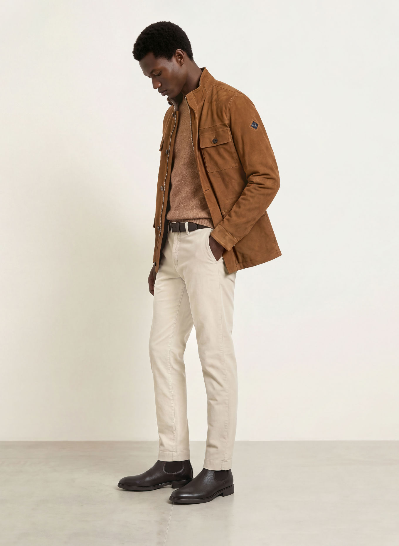 HACKETT LONDON Leather field jacket: BROWN
