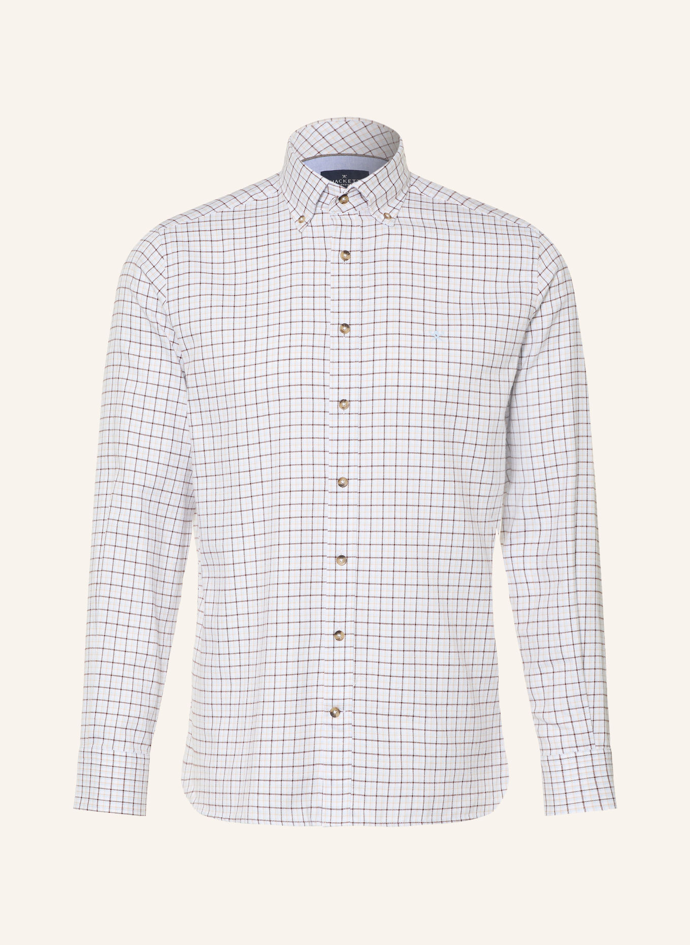 HACKETT LONDON Flanellen overhemd Tailored Fit: WIT / MARRON FONCÉ / LICHTBLAUW