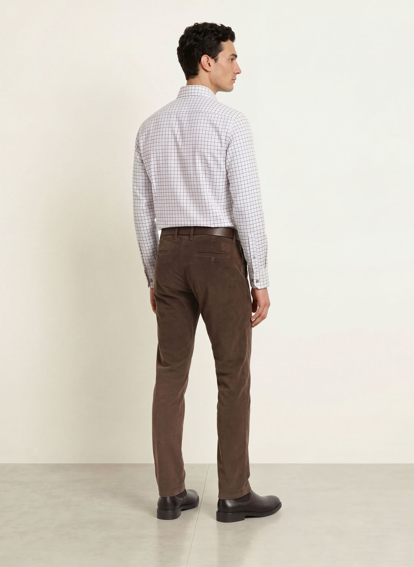 HACKETT LONDON Flanellen overhemd Tailored Fit: WIT / MARRON FONCÉ / LICHTBLAUW