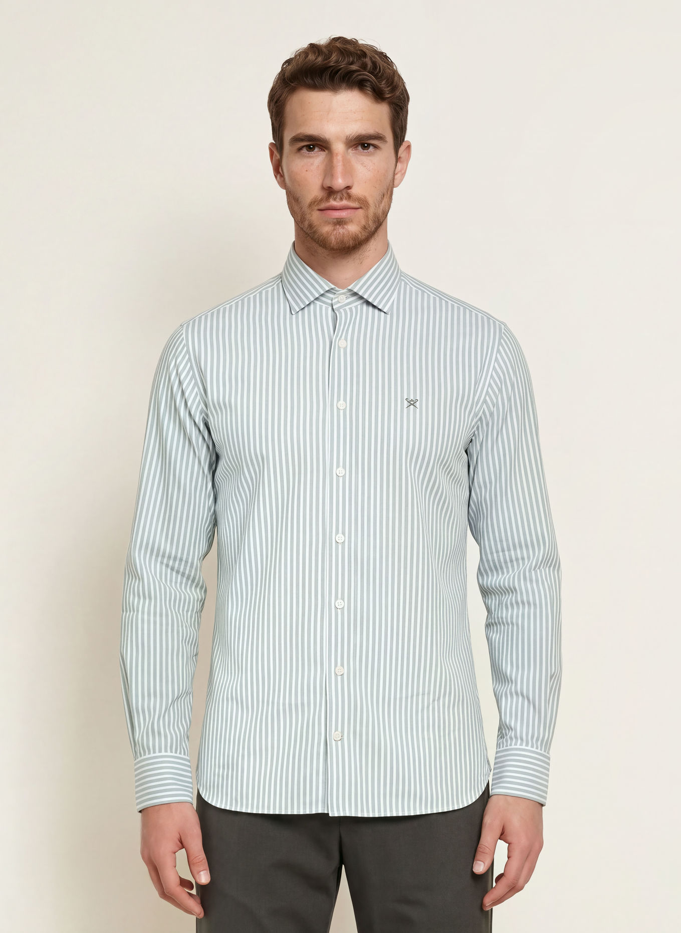 HACKETT LONDON Overhemd Tailored Fit: GROEN / WIT