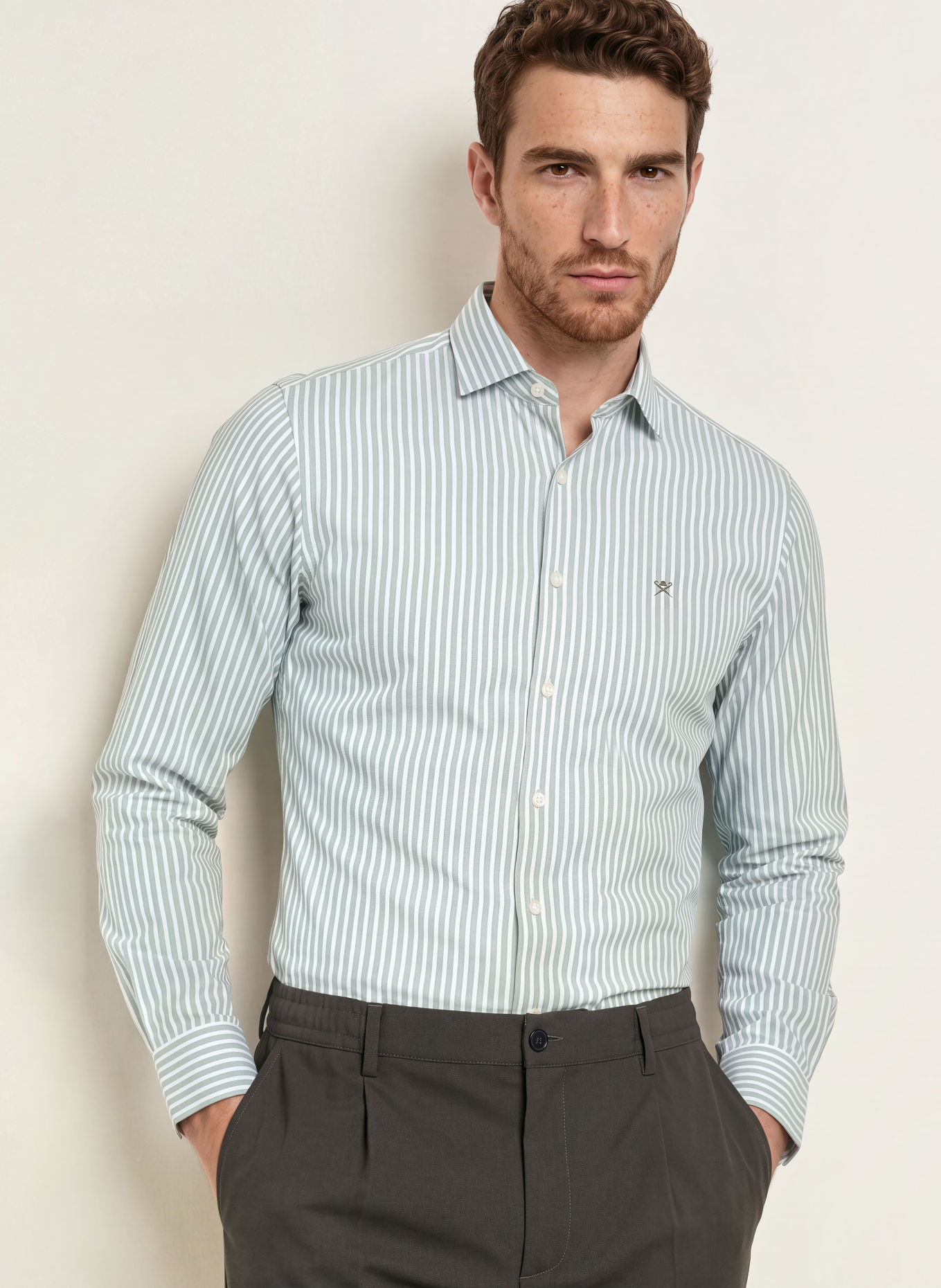 HACKETT LONDON Overhemd Tailored Fit: GROEN / WIT