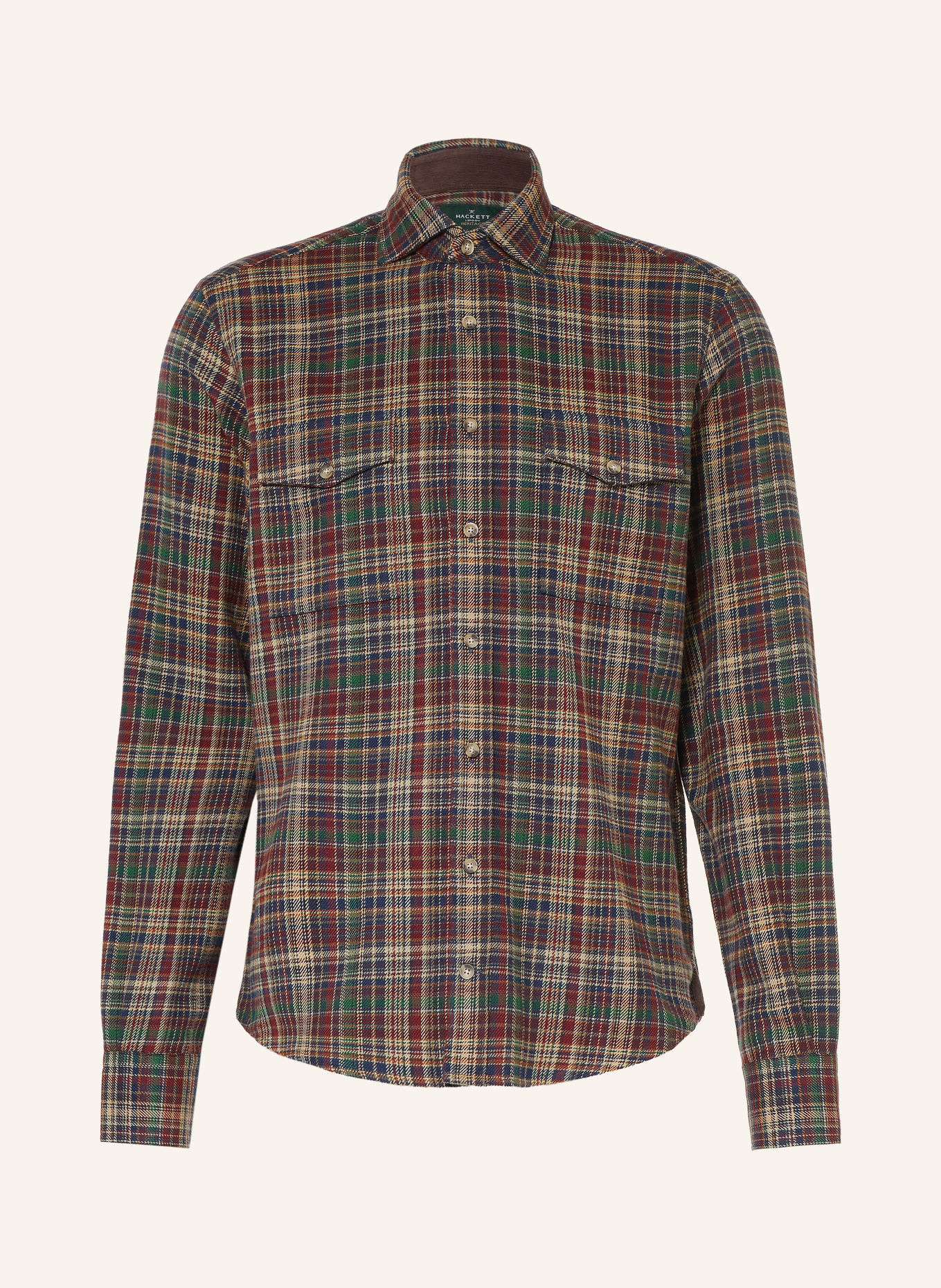 HACKETT LONDON Flanellen overhemd Comfort Fit: DONKERBLAUW / DONKERROOD / GROEN